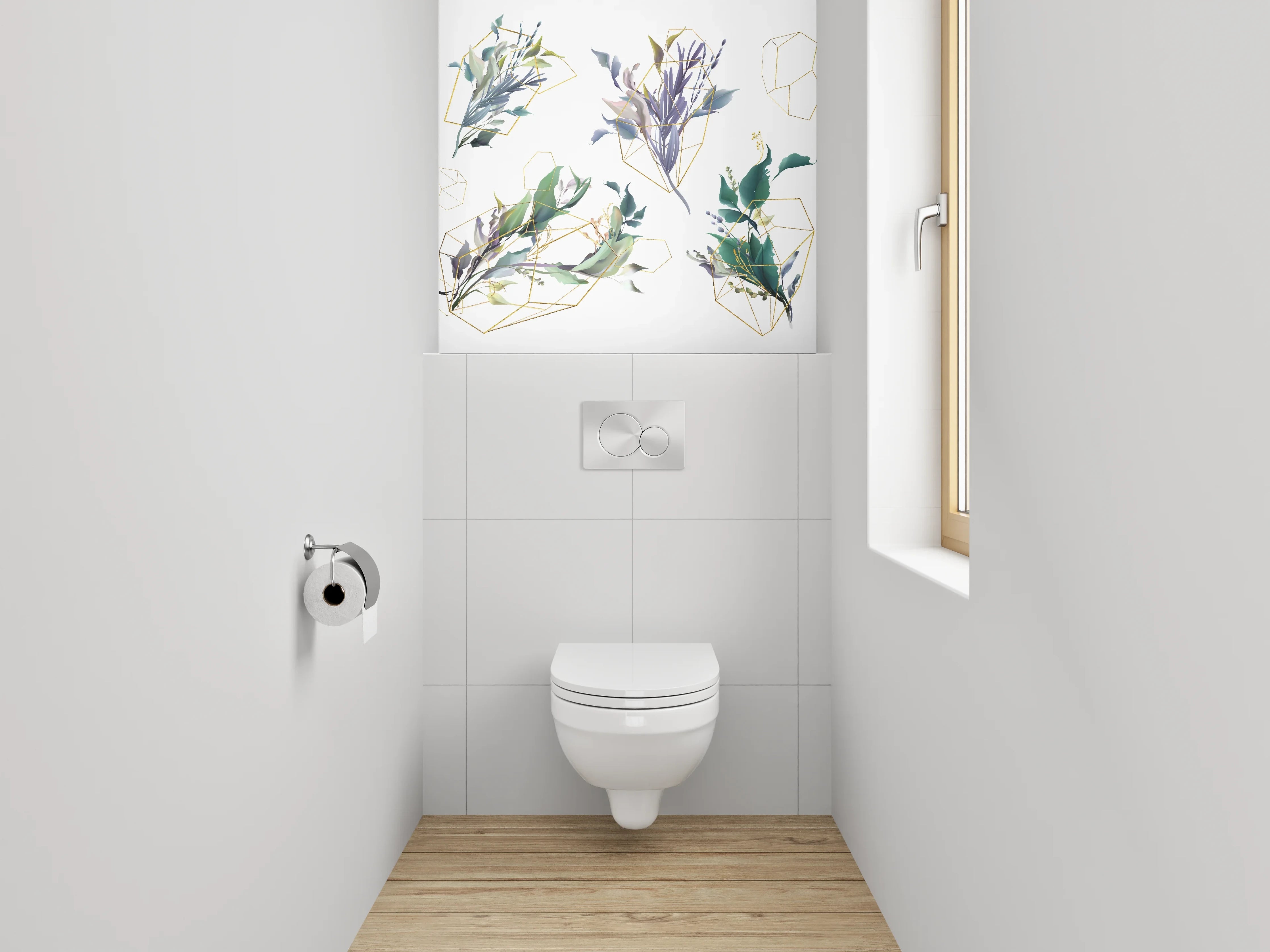 WC-Rückwand - Botanisches Aquarell mit Goldlinien