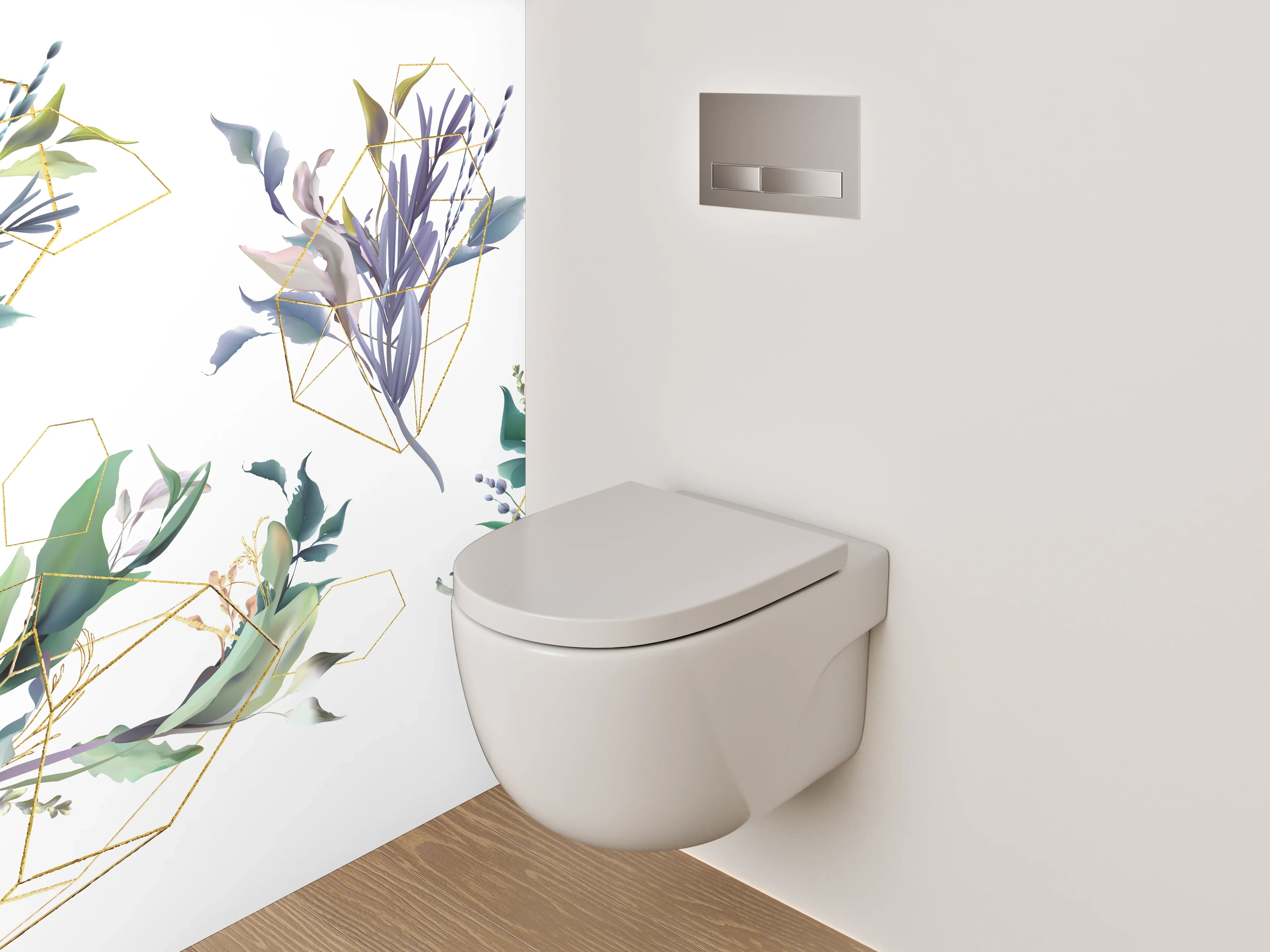 WC-Rückwand - Botanisches Aquarell mit Goldlinien
