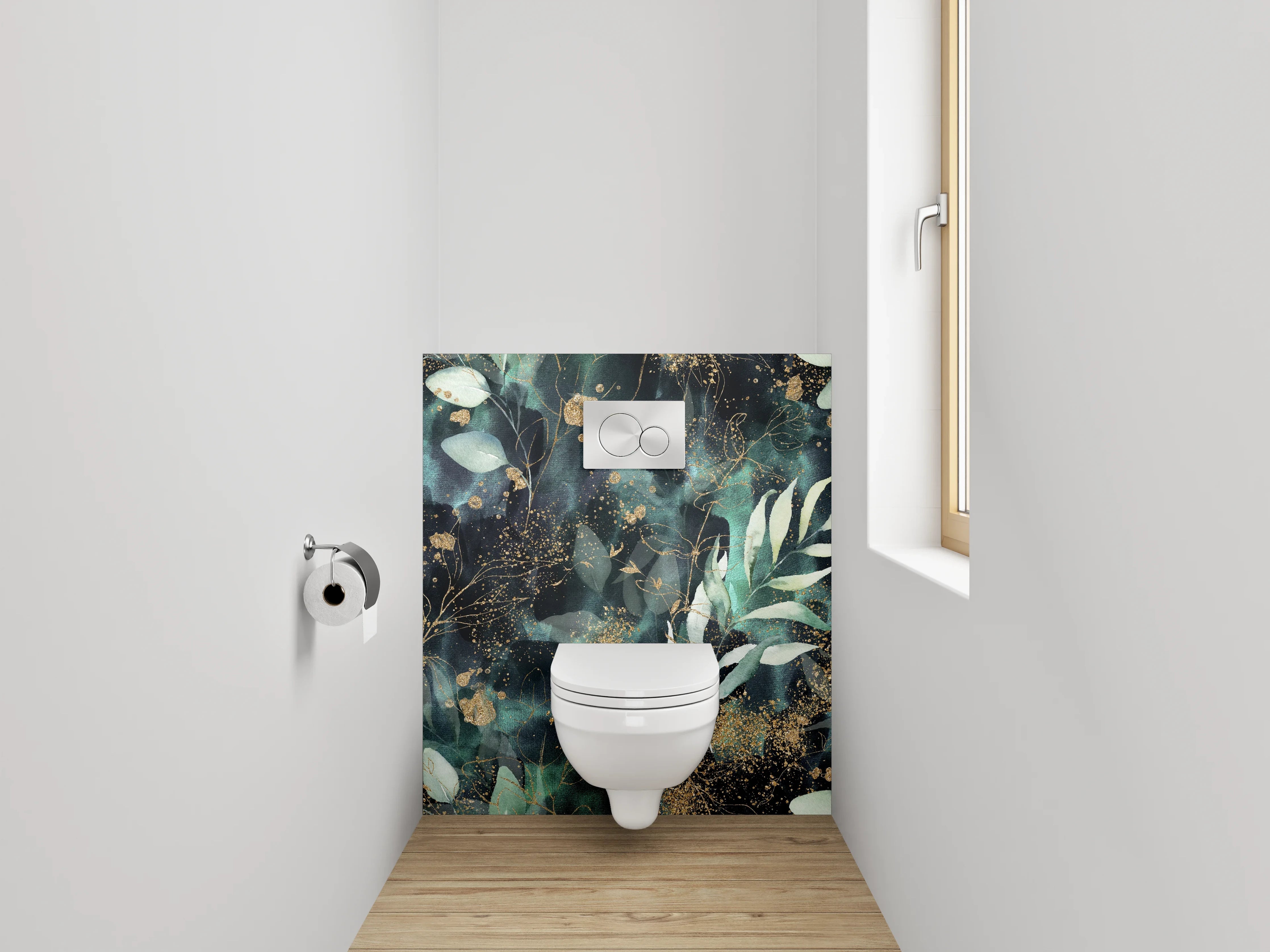WC-Rückwand - Botanisches Aquarell mit Goldsprenkeln