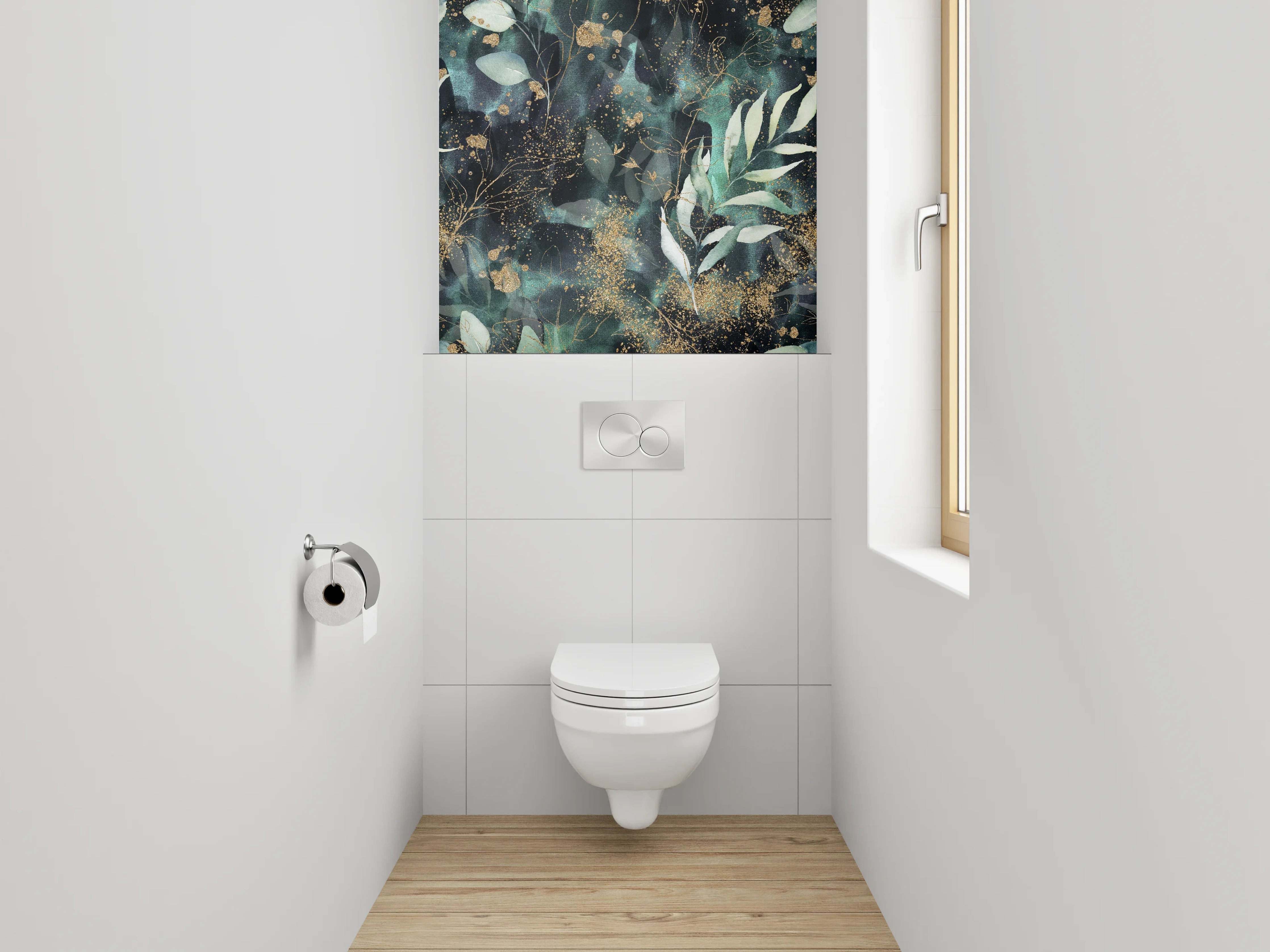 WC-Rückwand - Botanisches Aquarell mit Goldsprenkeln