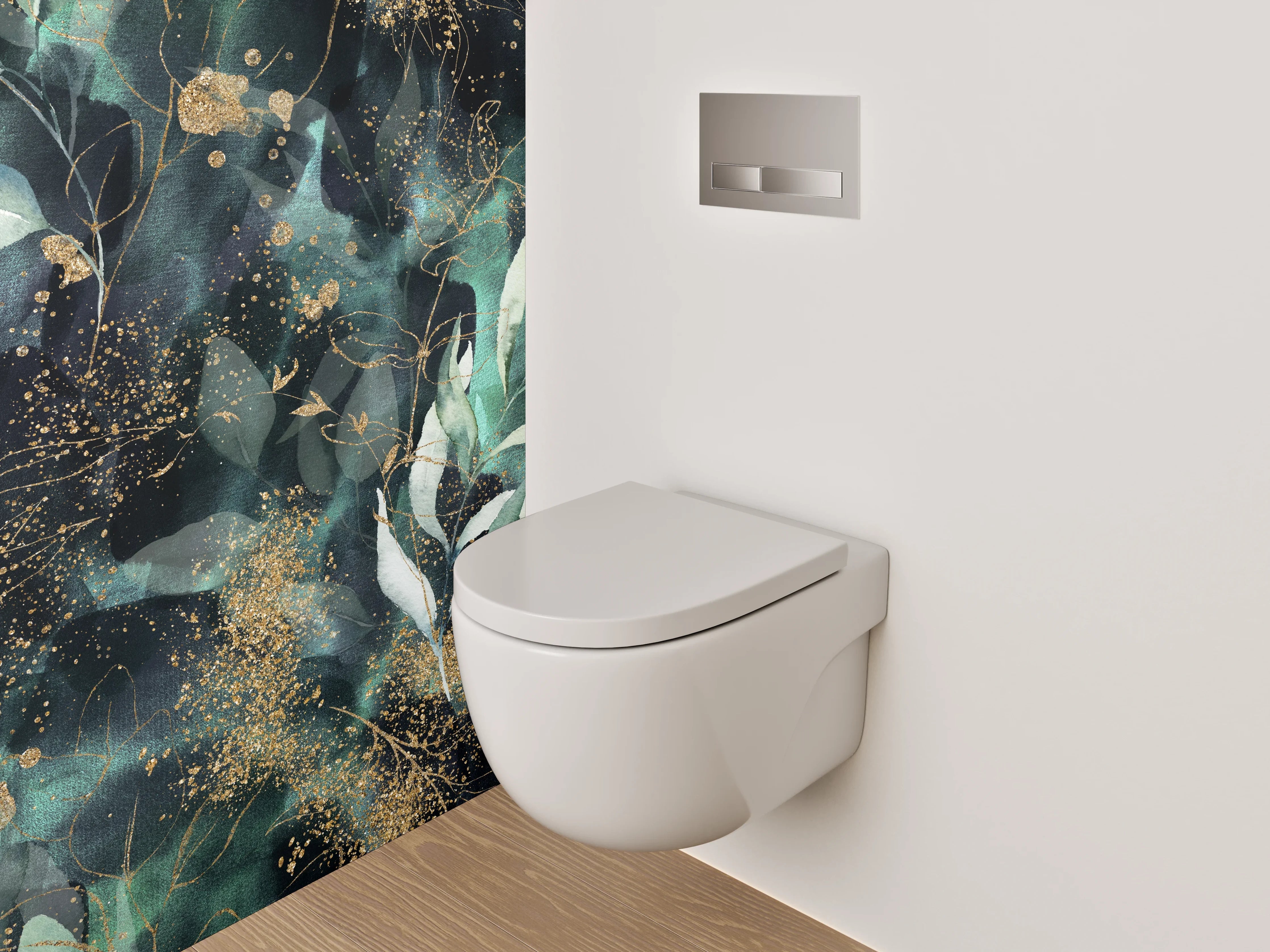 WC-Rückwand - Botanisches Aquarell mit Goldsprenkeln