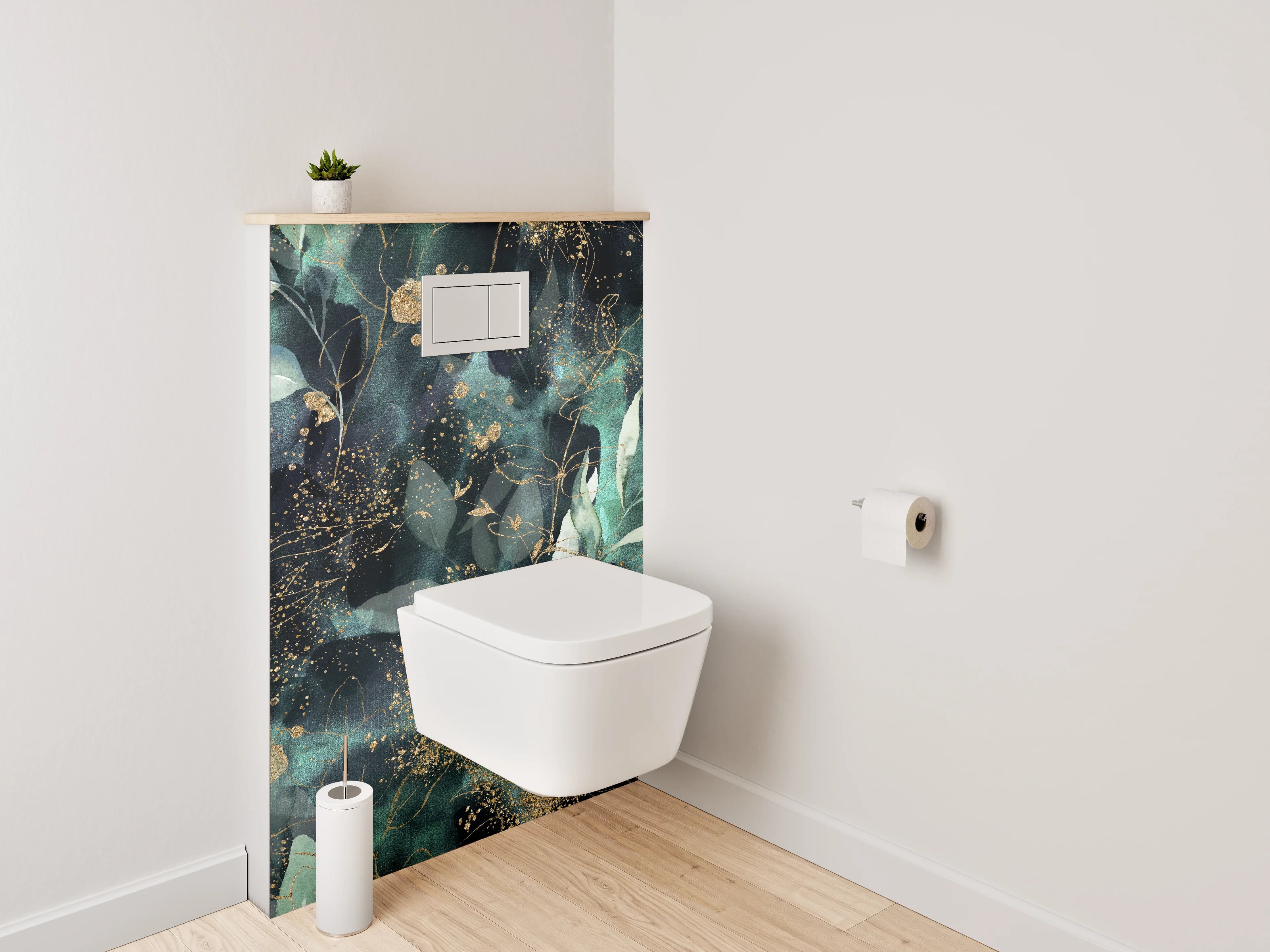 WC-Rückwand - Botanisches Aquarell mit Goldsprenkeln