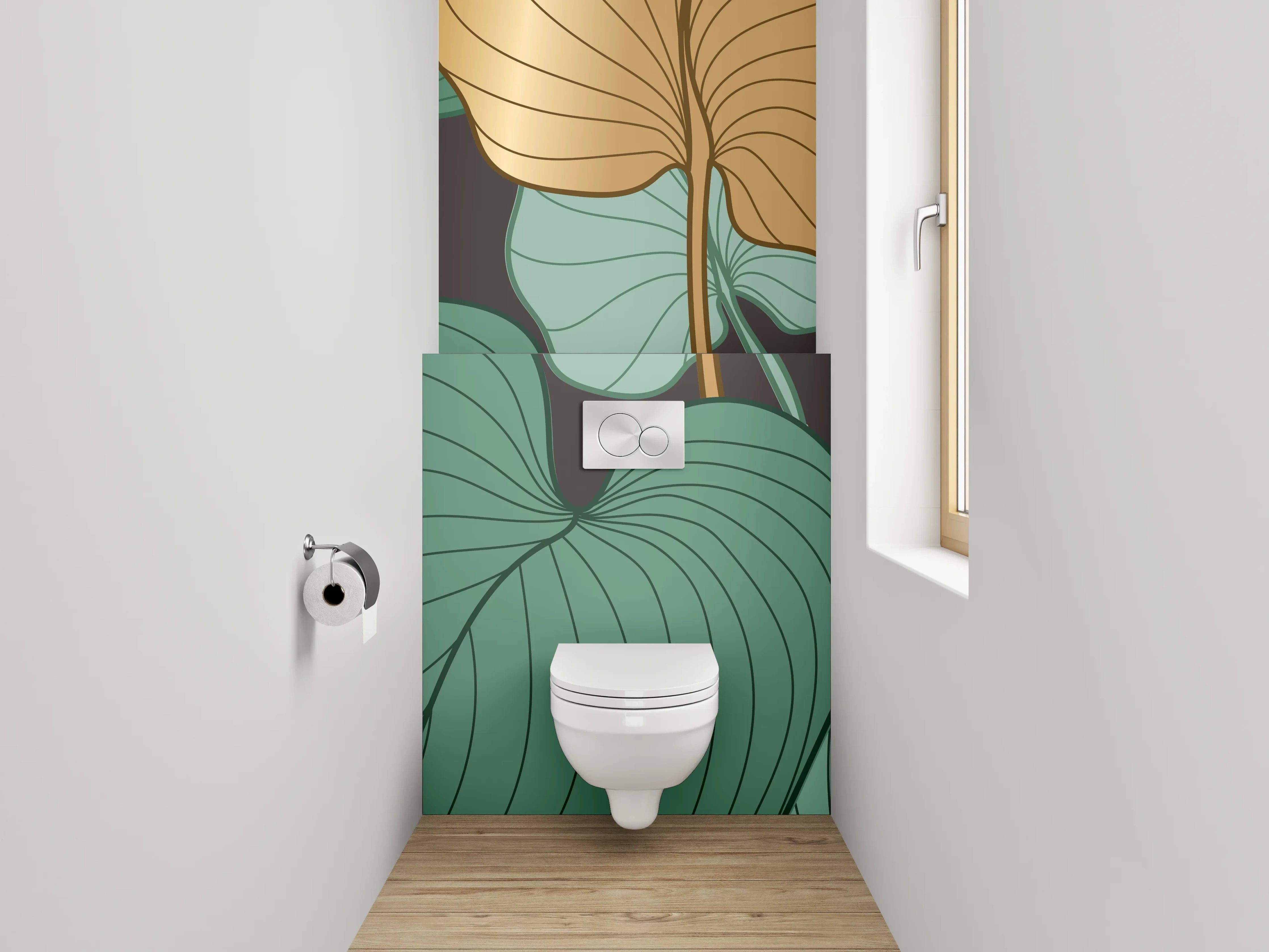 WC-Rückwand - Botanisches Art-Déco-Blatt-Design grün braun
