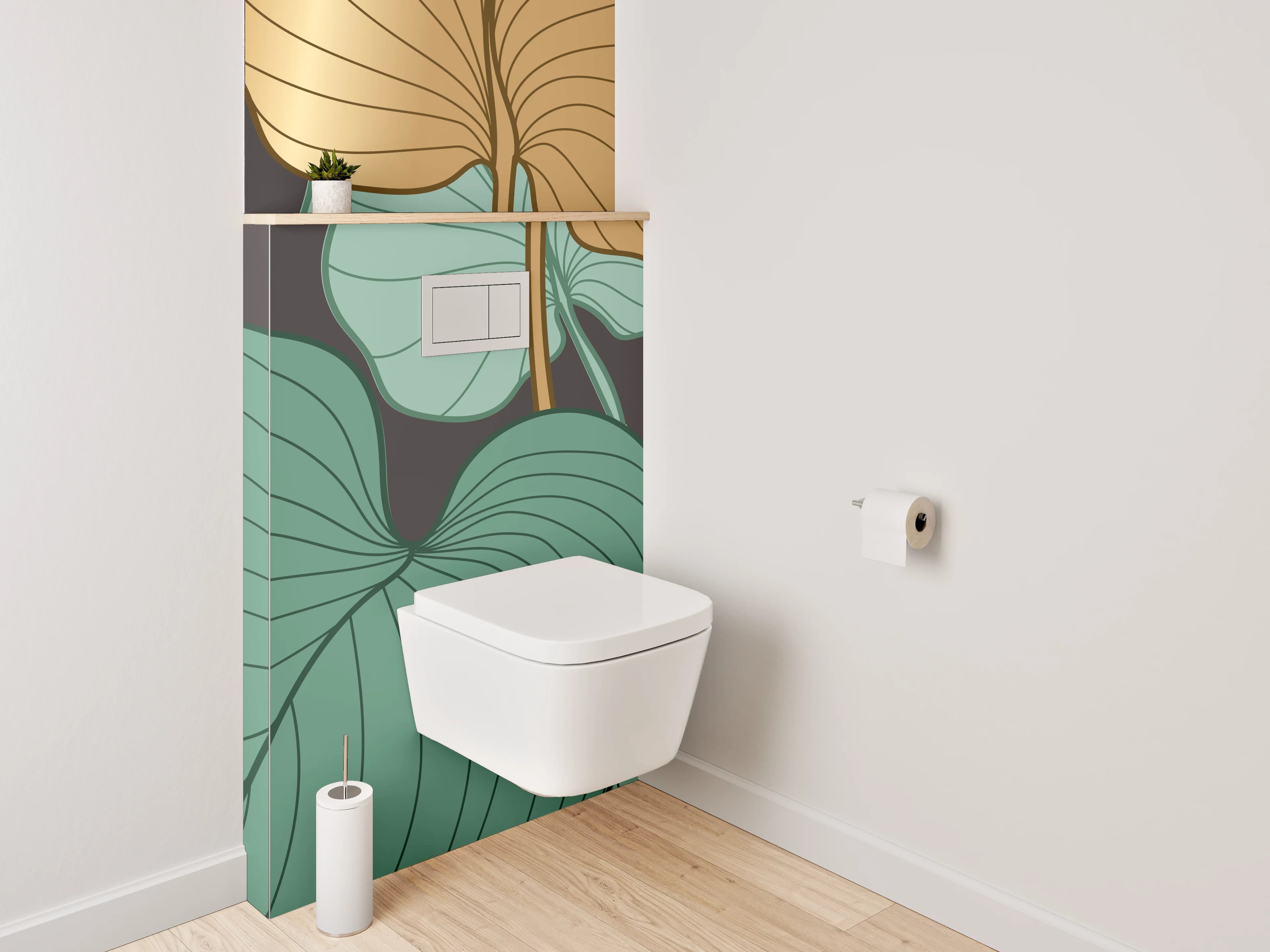 WC-Rückwand - Botanisches Art-Déco-Blatt-Design grün braun