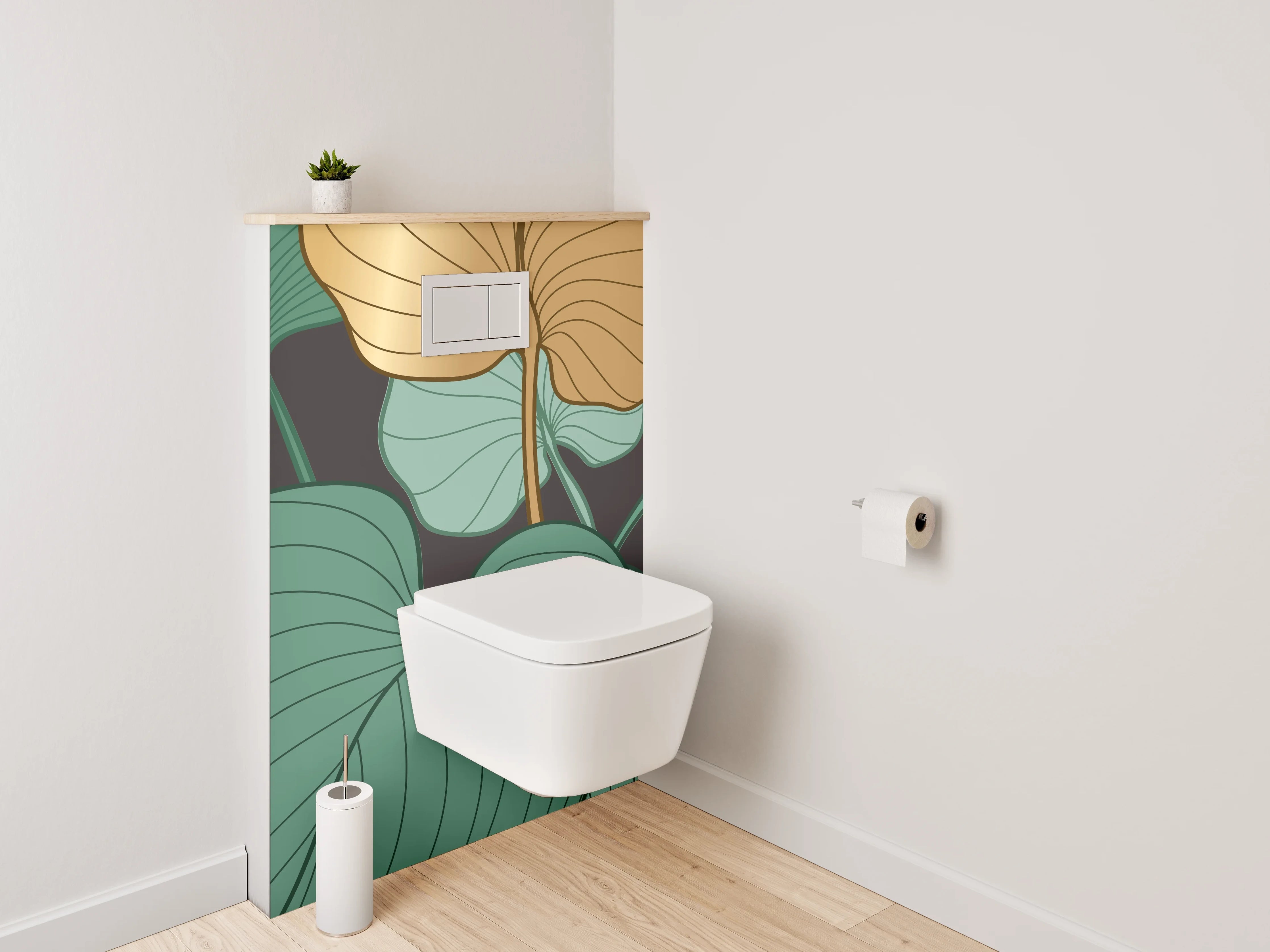 WC-Rückwand - Botanisches Art-Déco-Blatt-Design grün braun