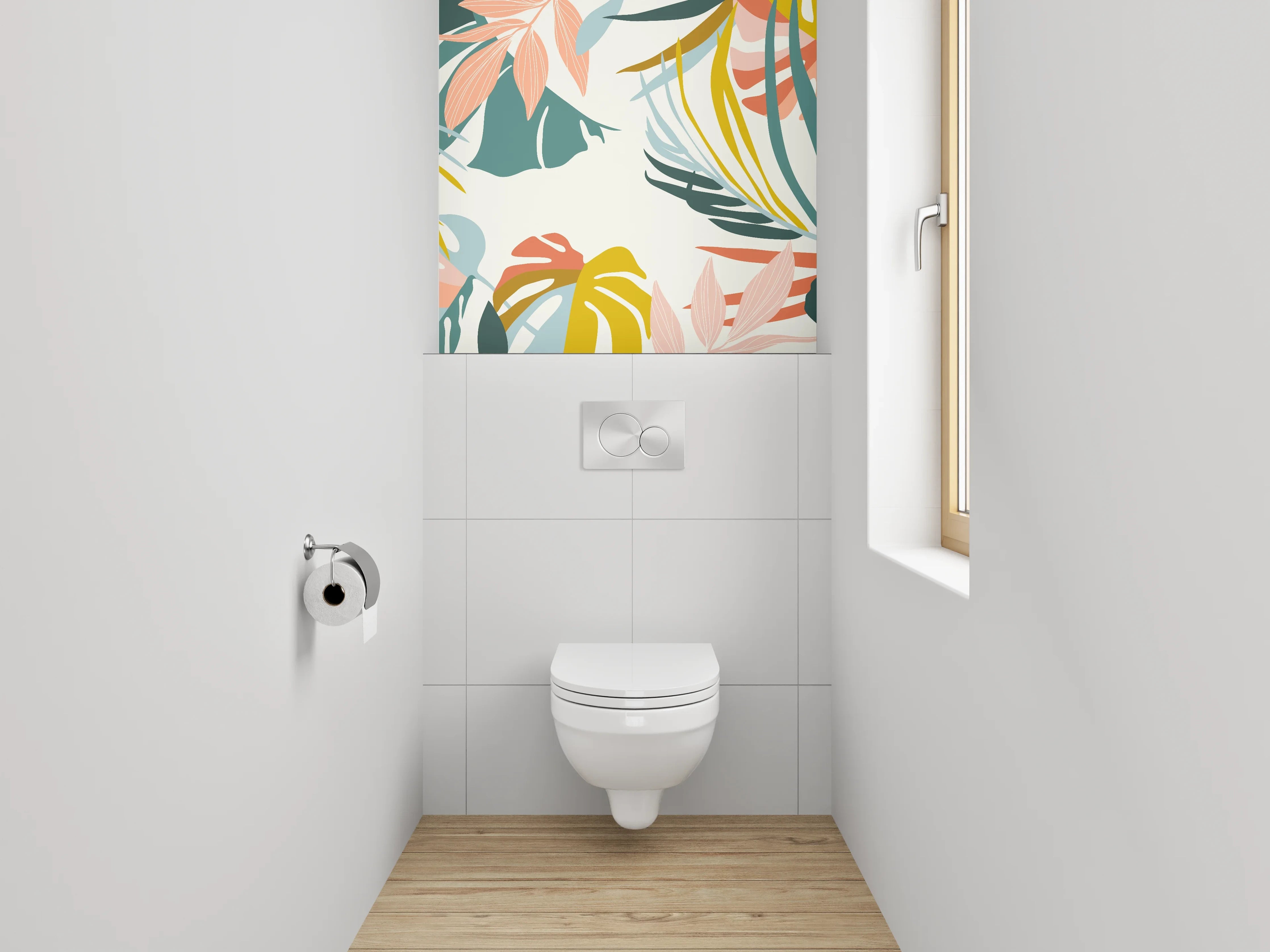 WC-Rückwand - Botanisches Blätter-Muster Pastell
