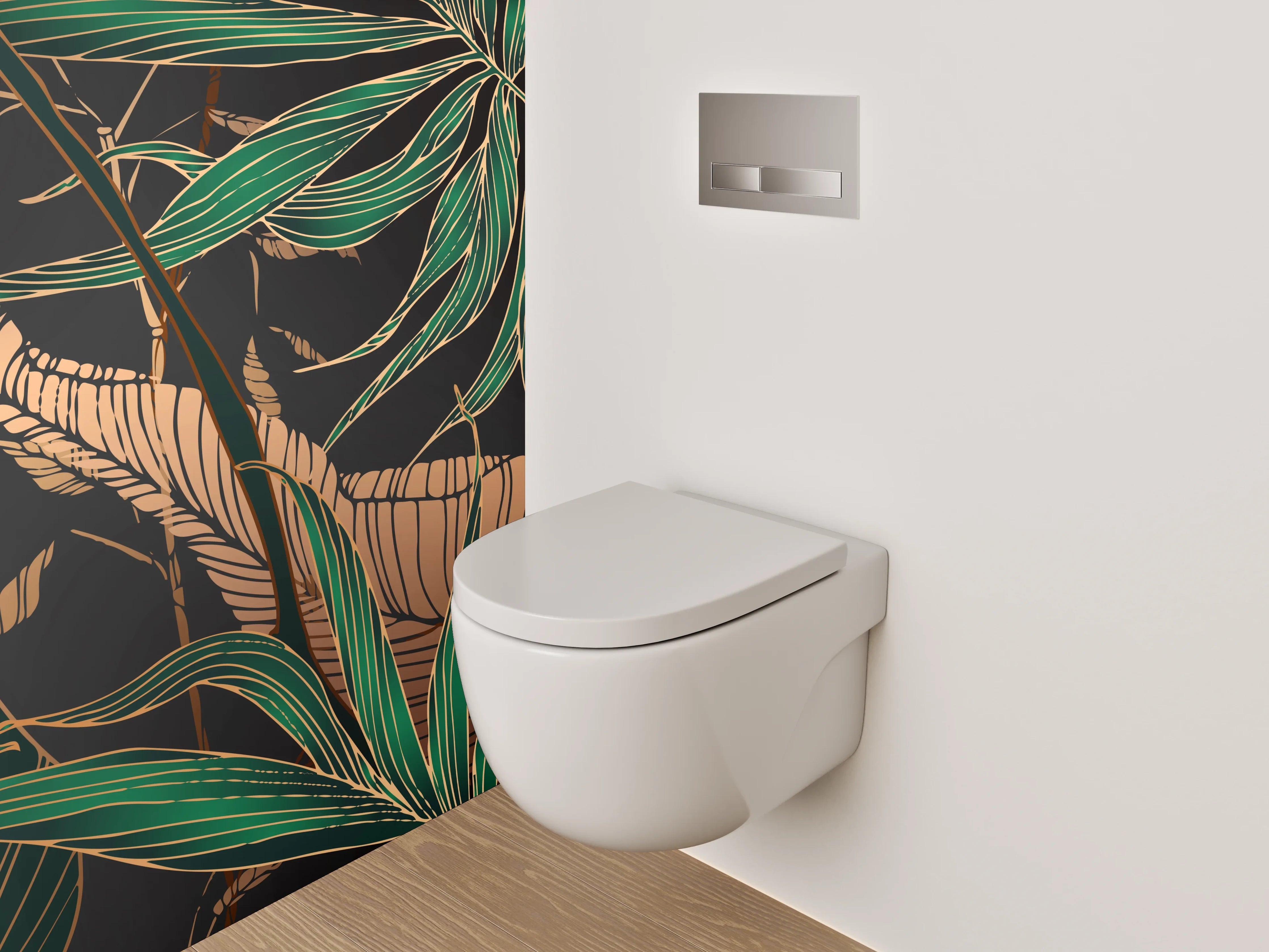 WC-Rückwand - Botanisches Dschungelmotiv mit Goldakzenten