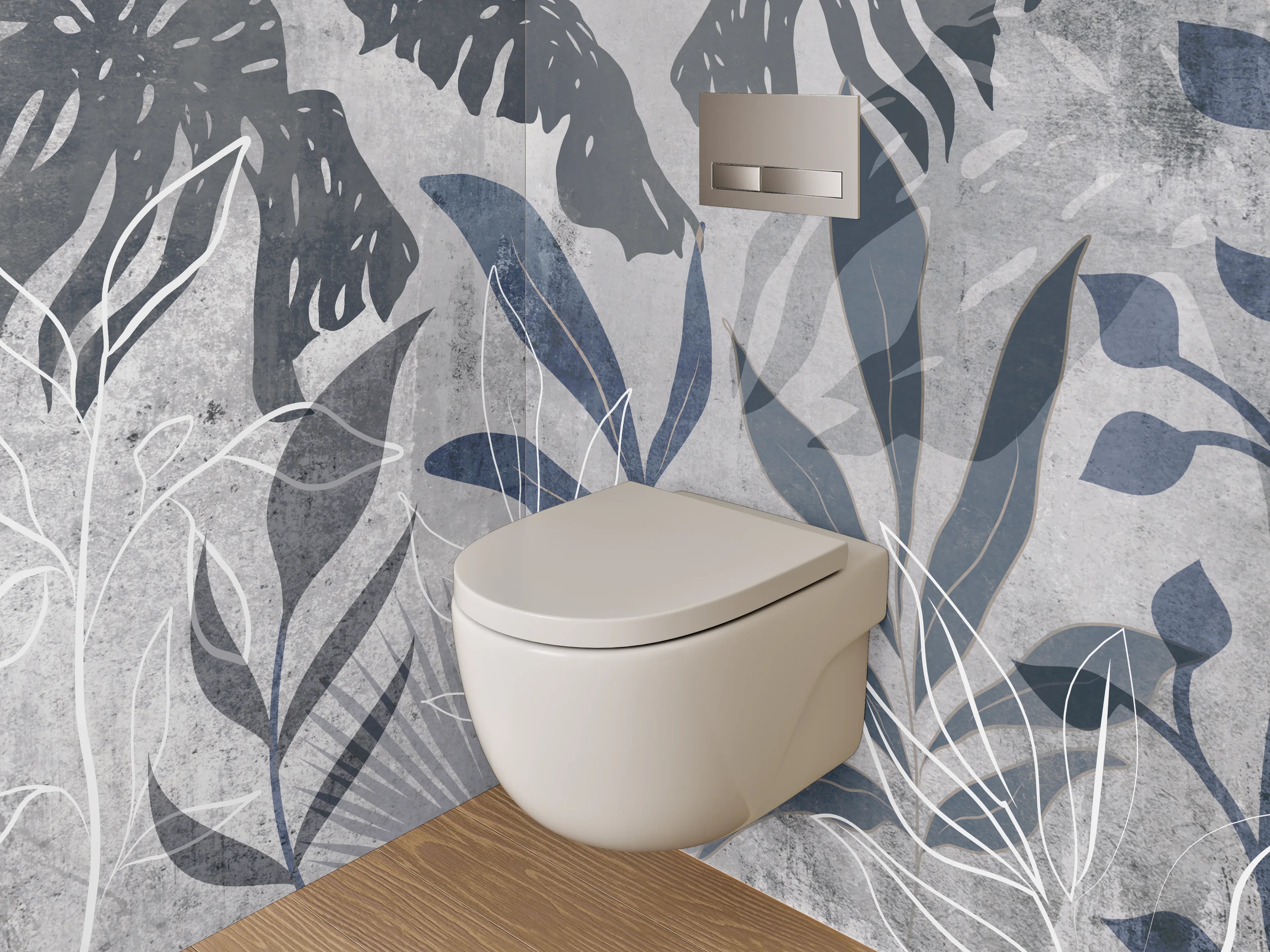 WC-Rückwand - Botanisches Grau Lineart Tapetenmotiv