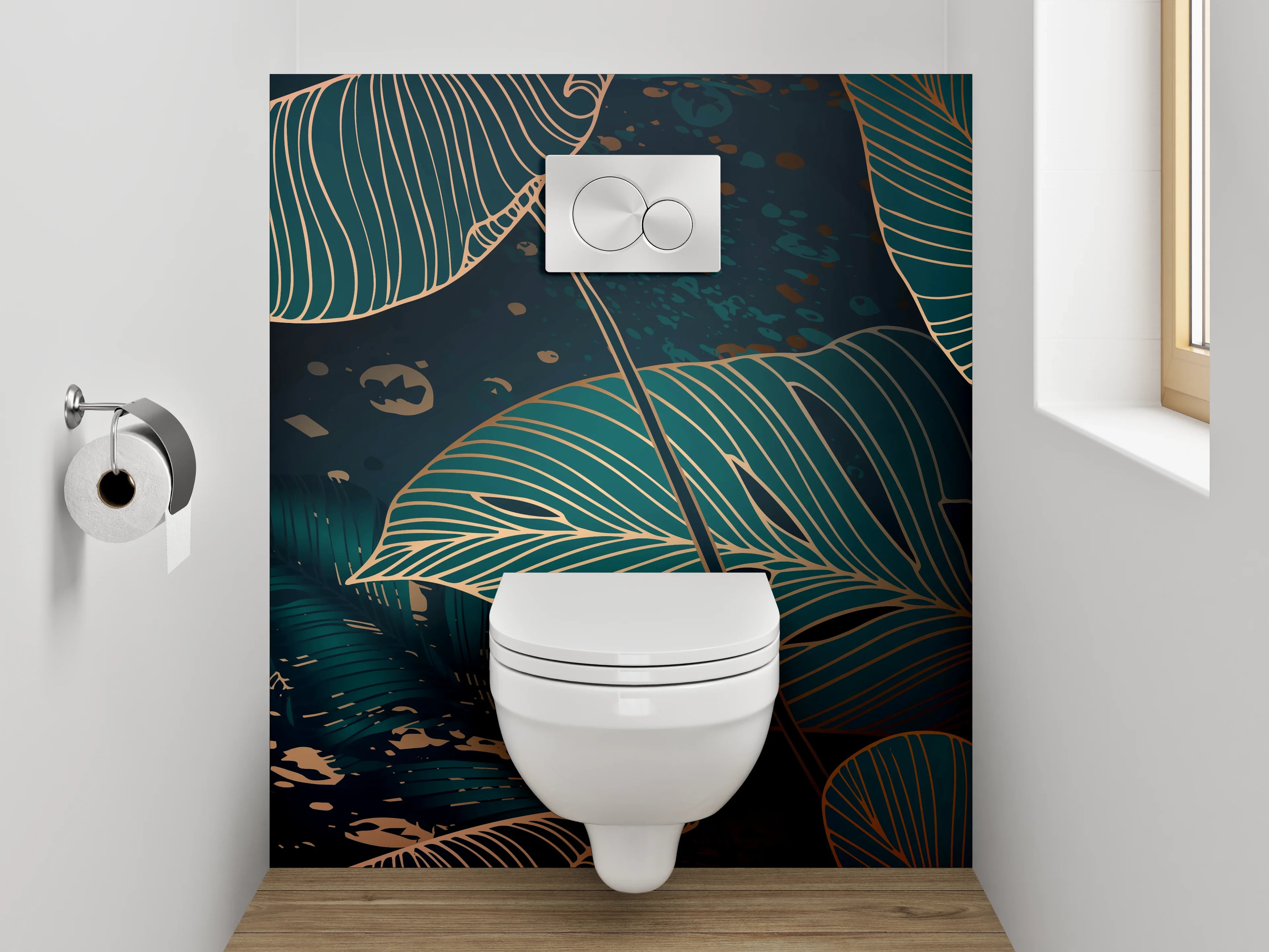 WC-Rückwand - Botanisches Lineart-Blättermuster Dunkelgrün