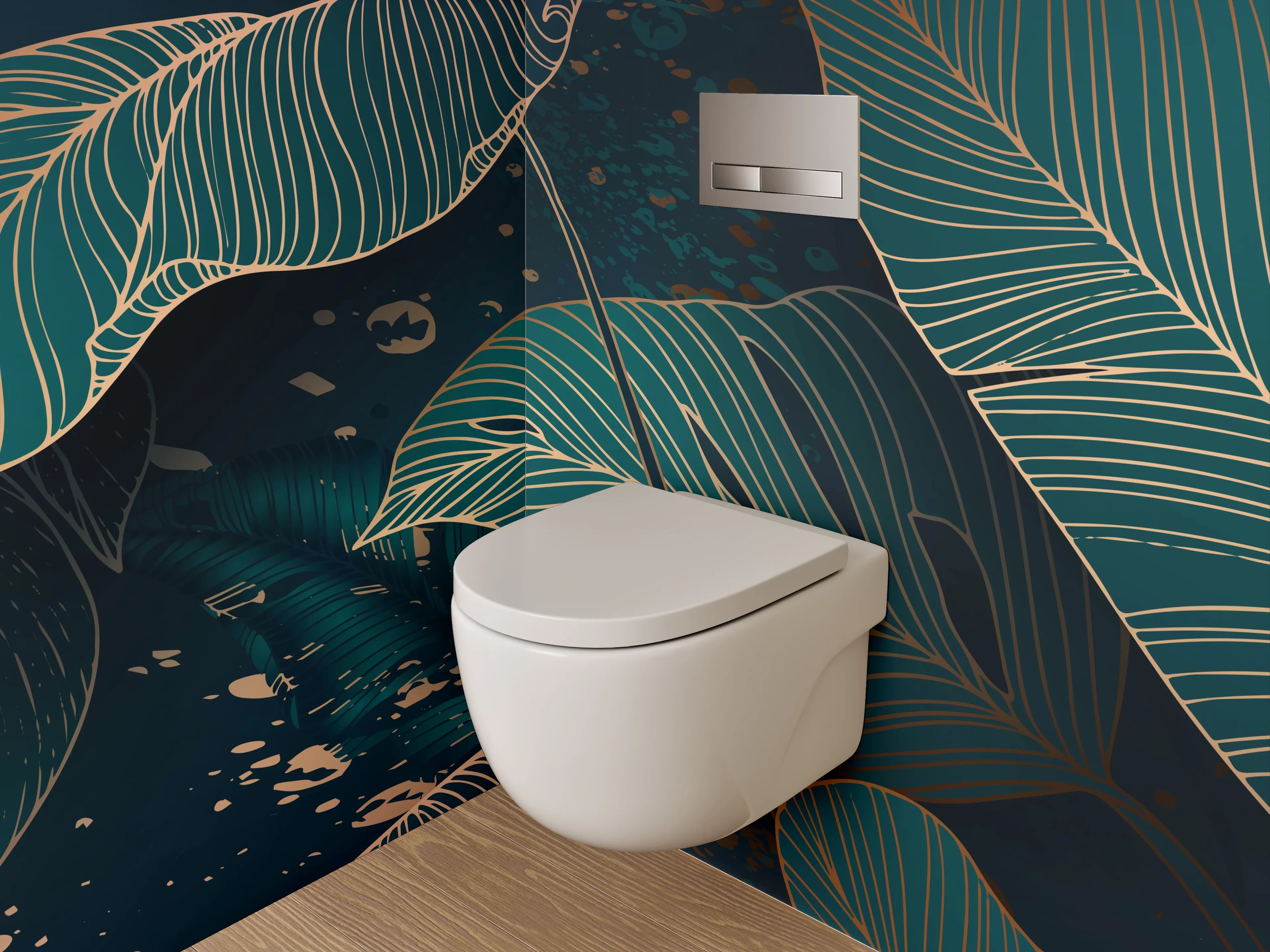 WC-Rückwand - Botanisches Lineart-Blättermuster Dunkelgrün
