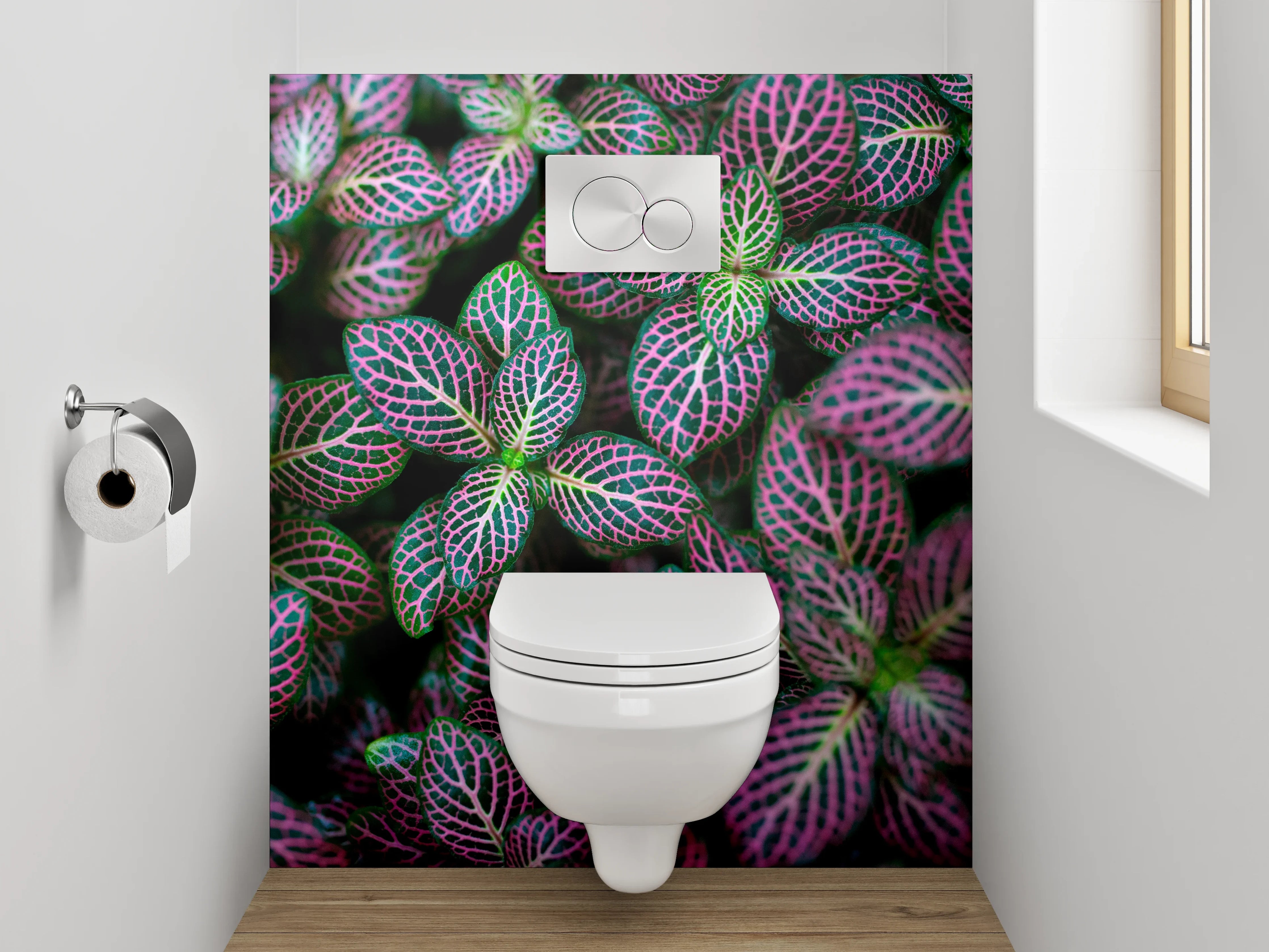 WC-Rückwand - Botanisches Muster in Pink und Grün