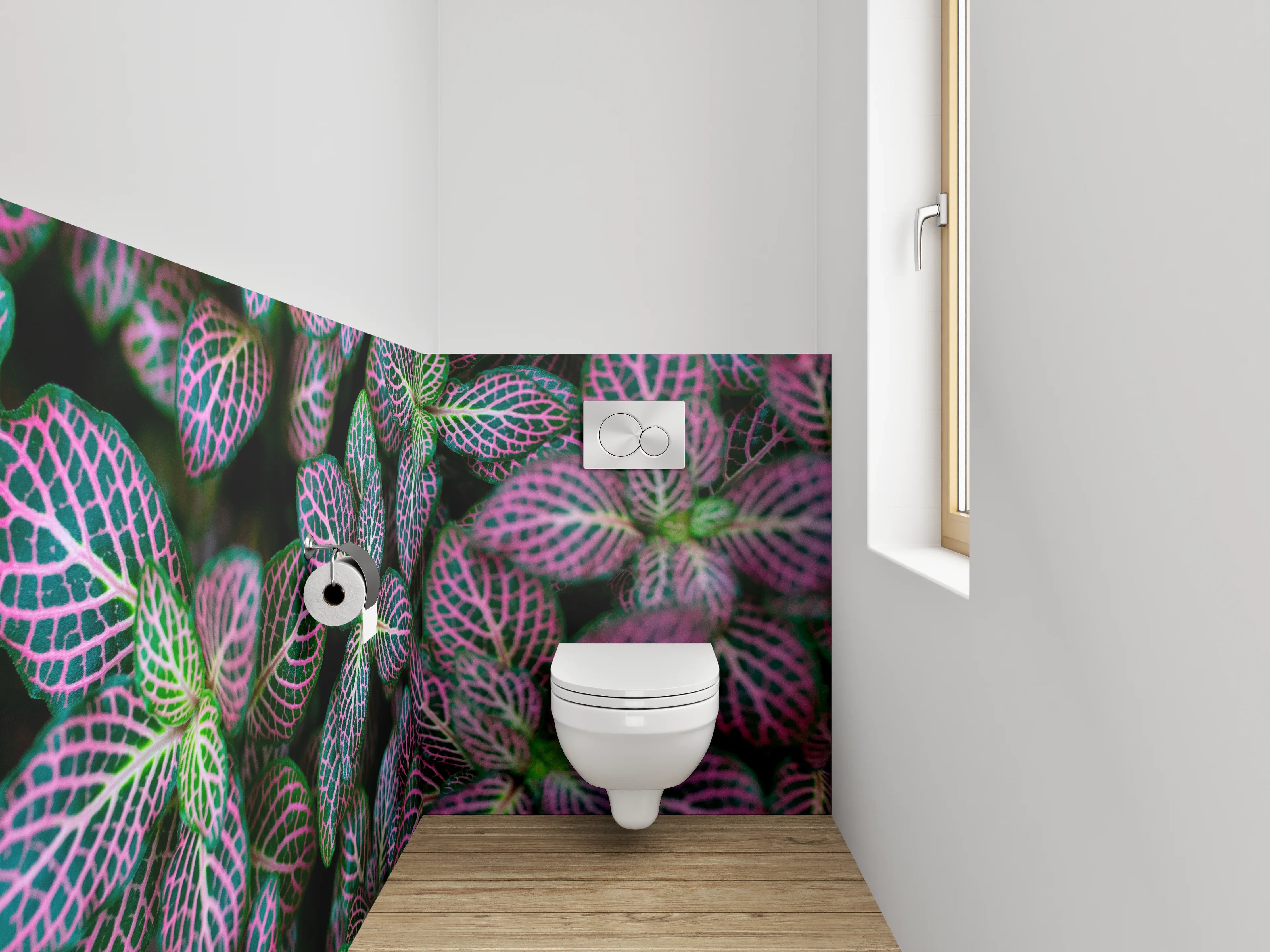 WC-Rückwand - Botanisches Muster in Pink und Grün