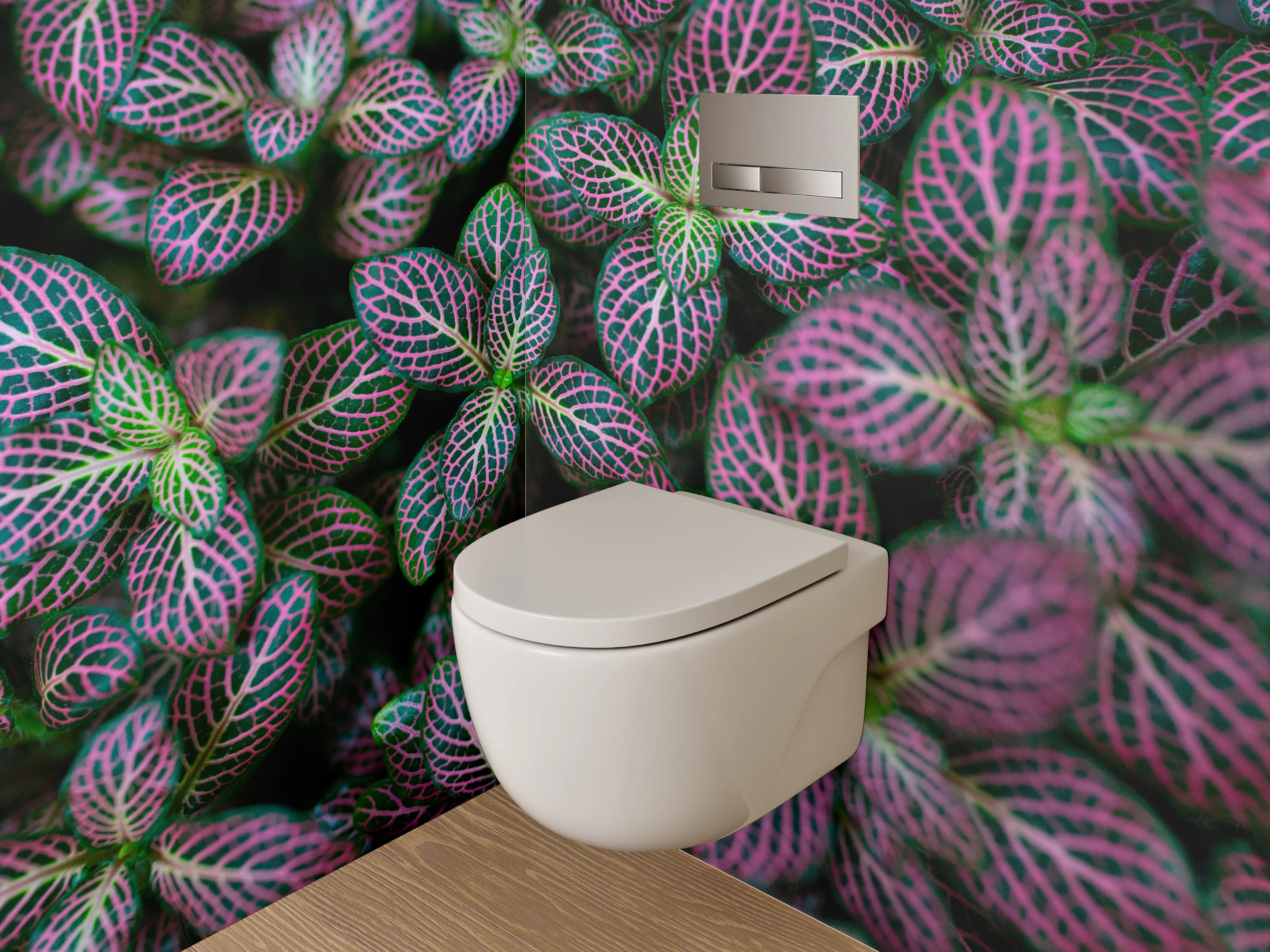 WC-Rückwand - Botanisches Muster in Pink und Grün
