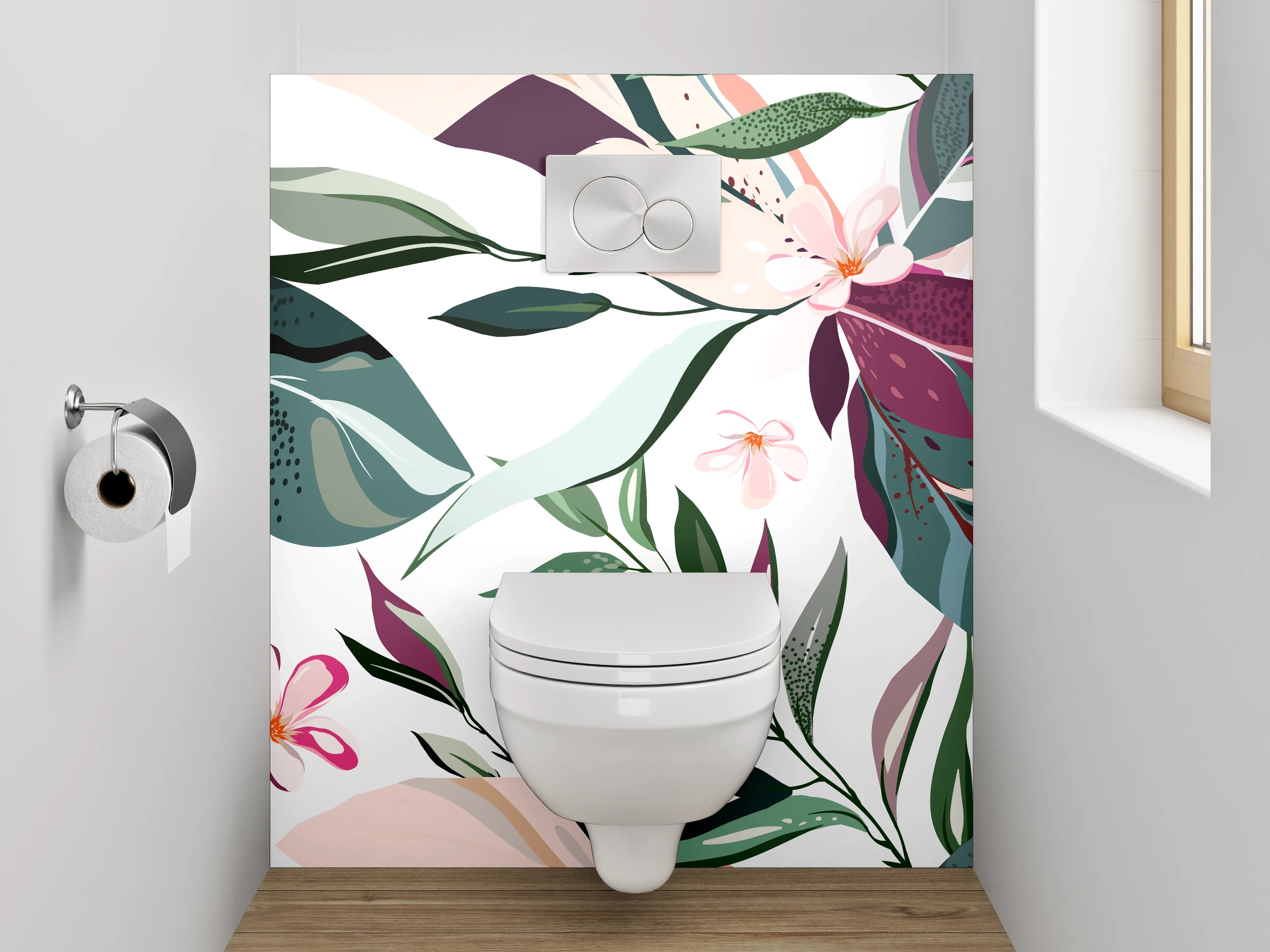 WC-Rückwand - Botanisches Muster in Rosa und Grün