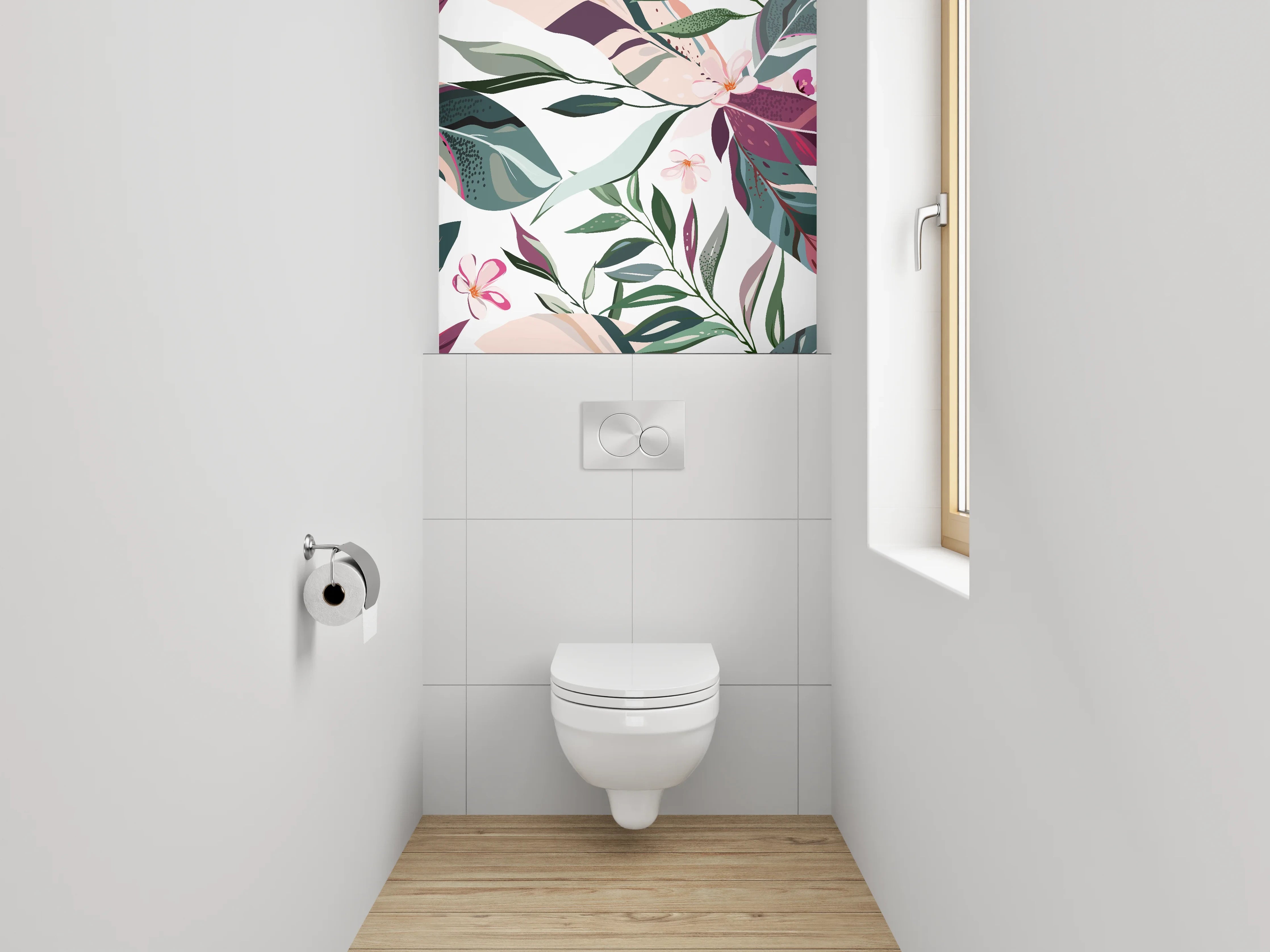 WC-Rückwand - Botanisches Muster in Rosa und Grün