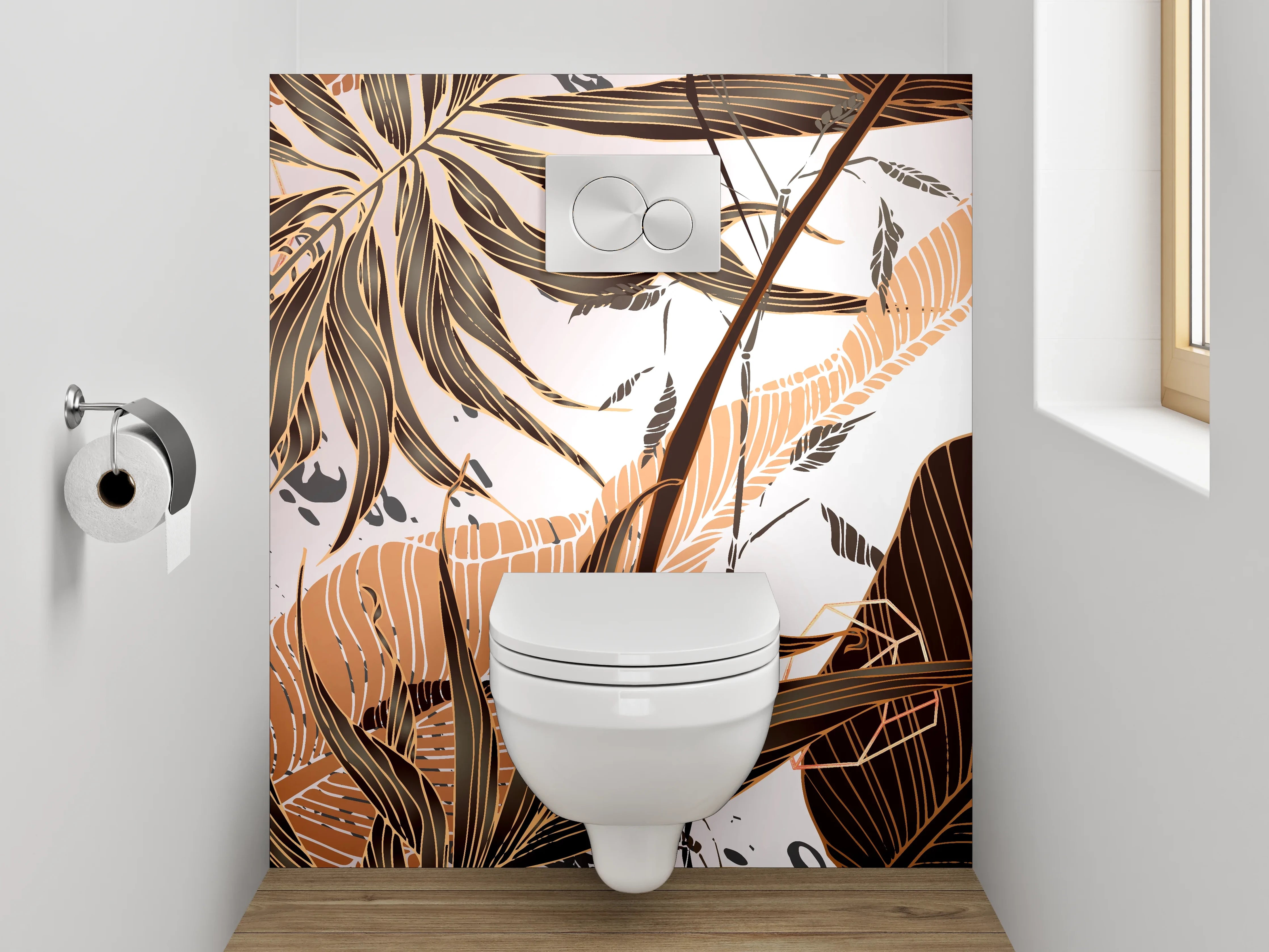 WC-Rückwand - Botanisches Vintage-Muster Braun Weiß