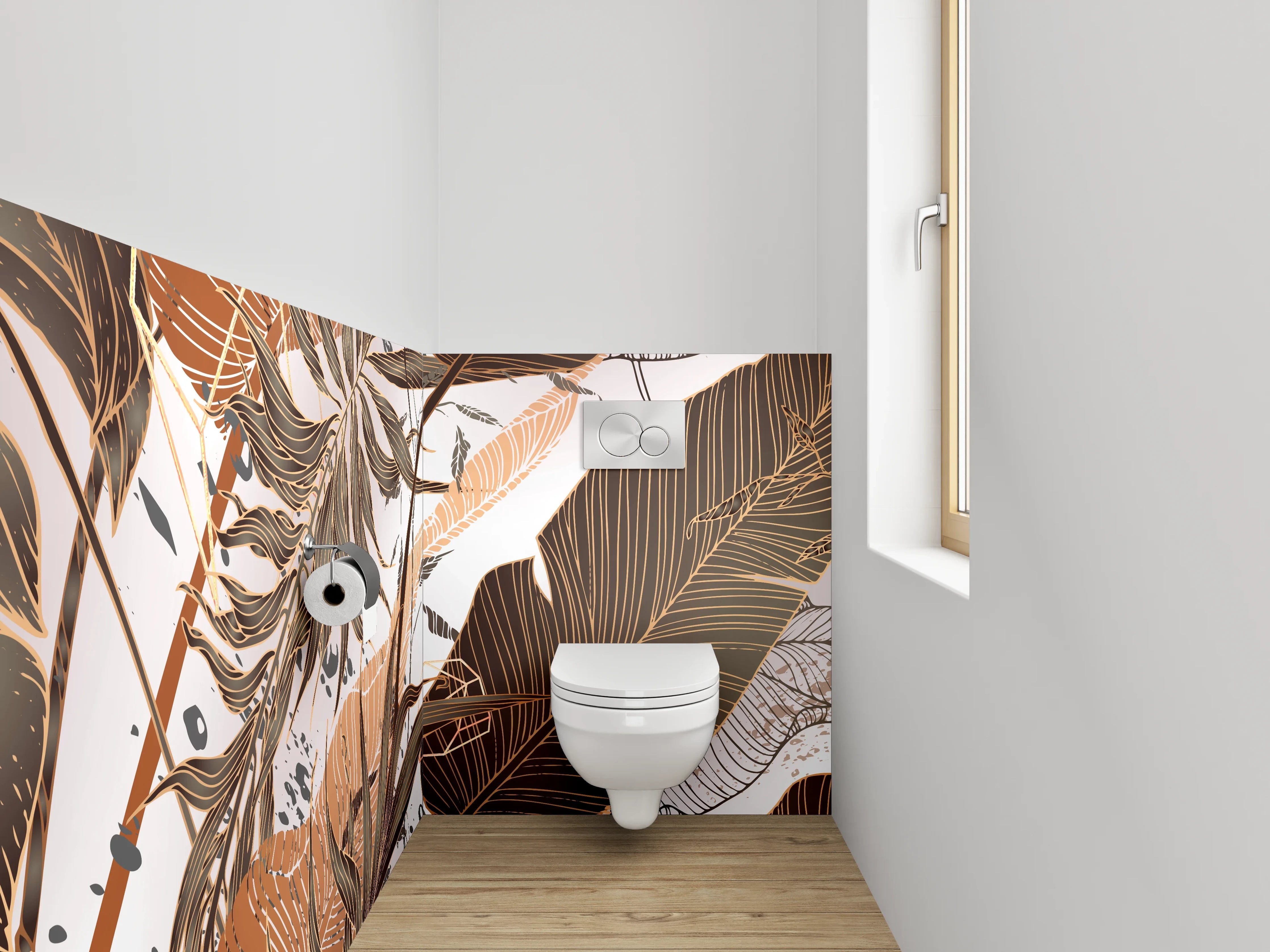 WC-Rückwand - Botanisches Vintage-Muster Braun Weiß