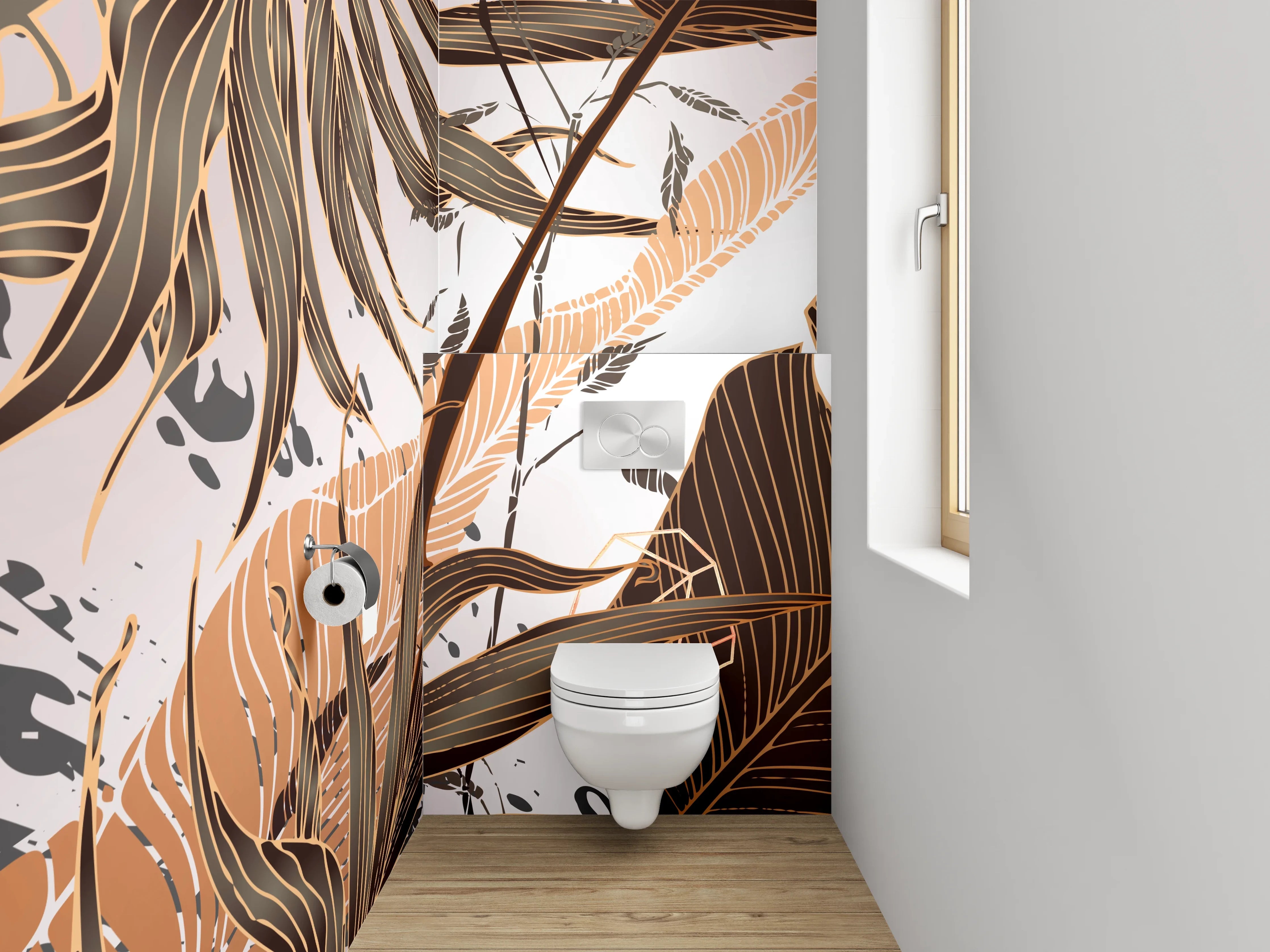 WC-Rückwand - Botanisches Vintage-Muster Braun Weiß