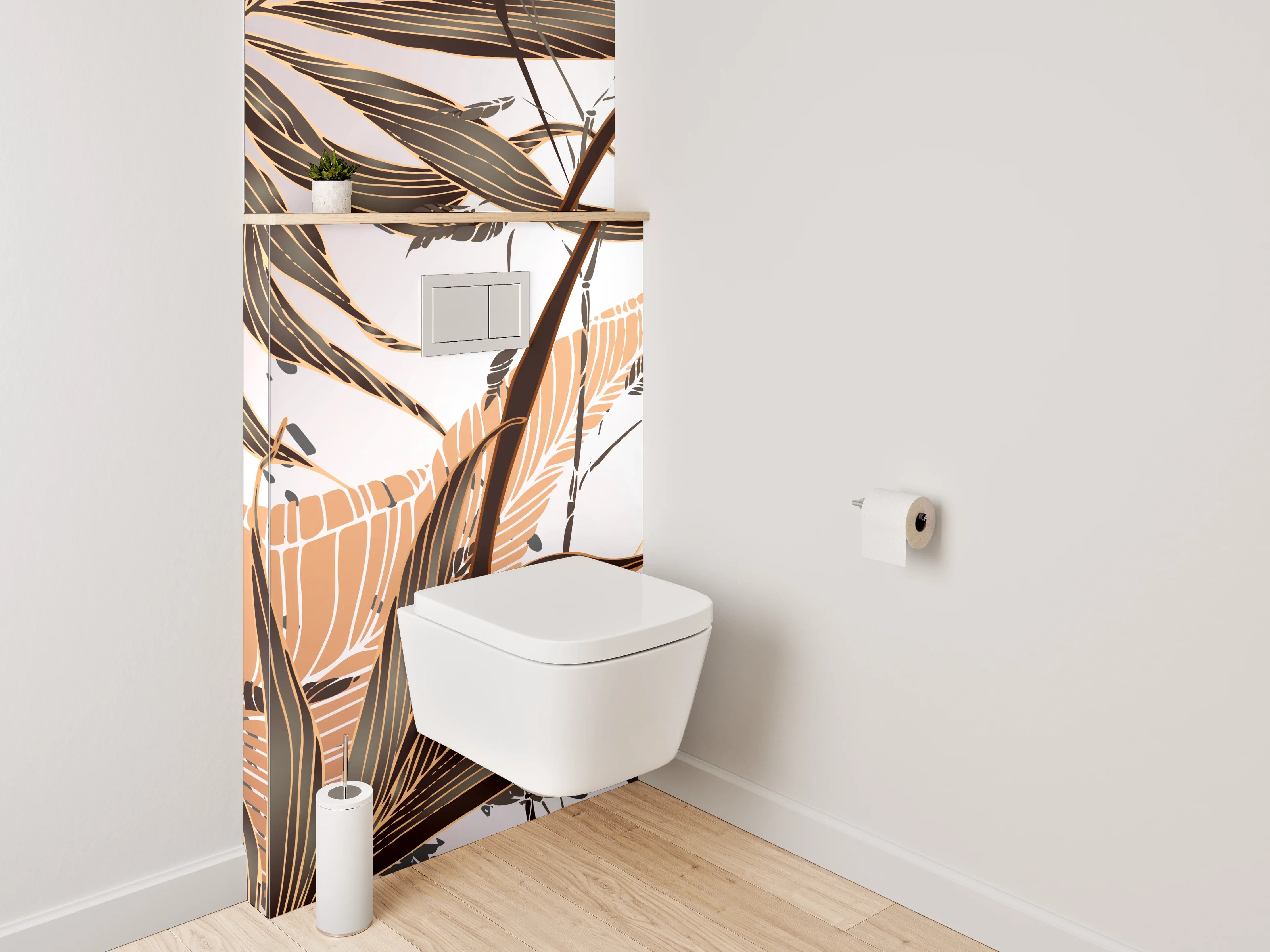 WC-Rückwand - Botanisches Vintage-Muster Braun Weiß