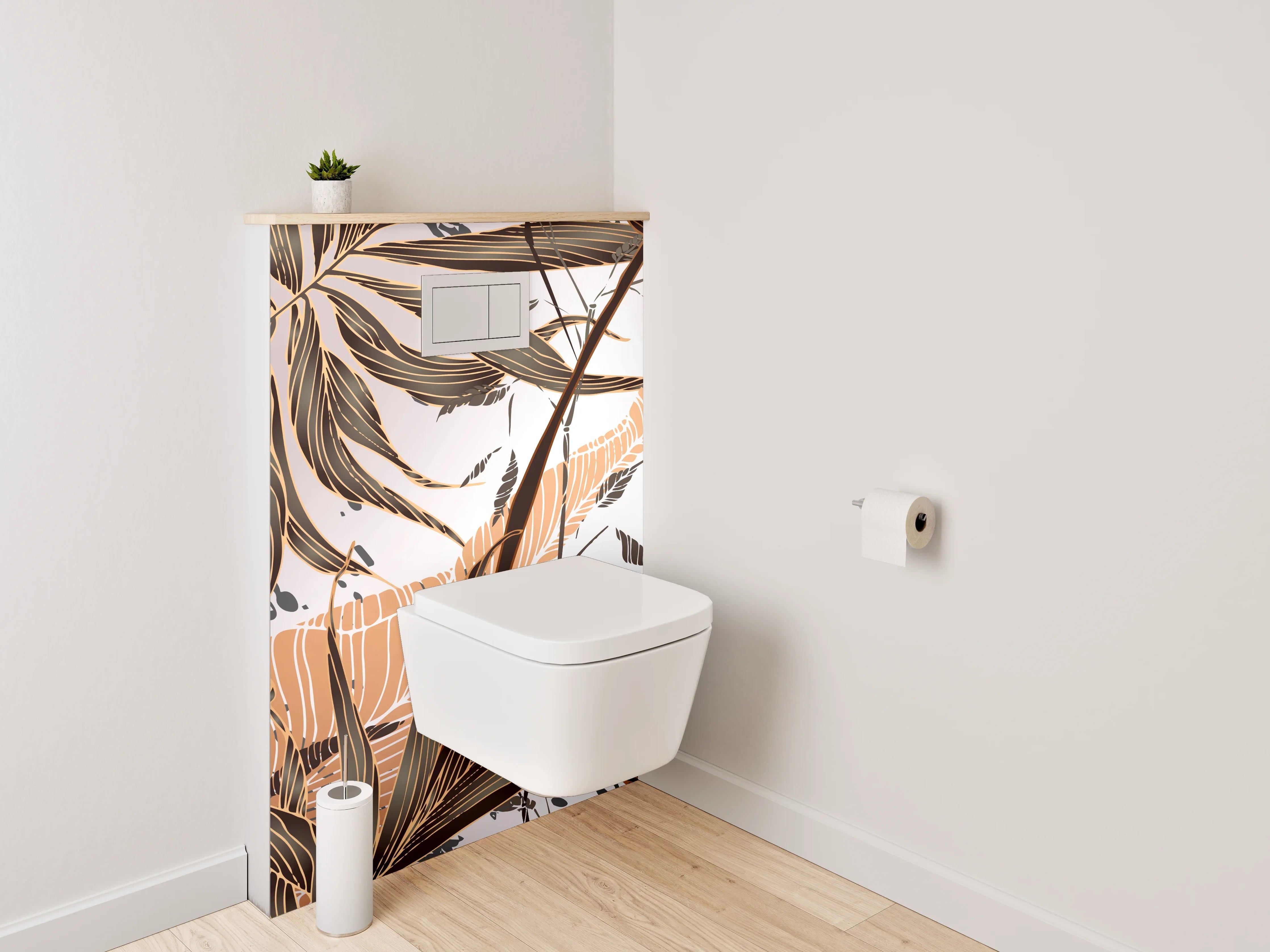 WC-Rückwand - Botanisches Vintage-Muster Braun Weiß