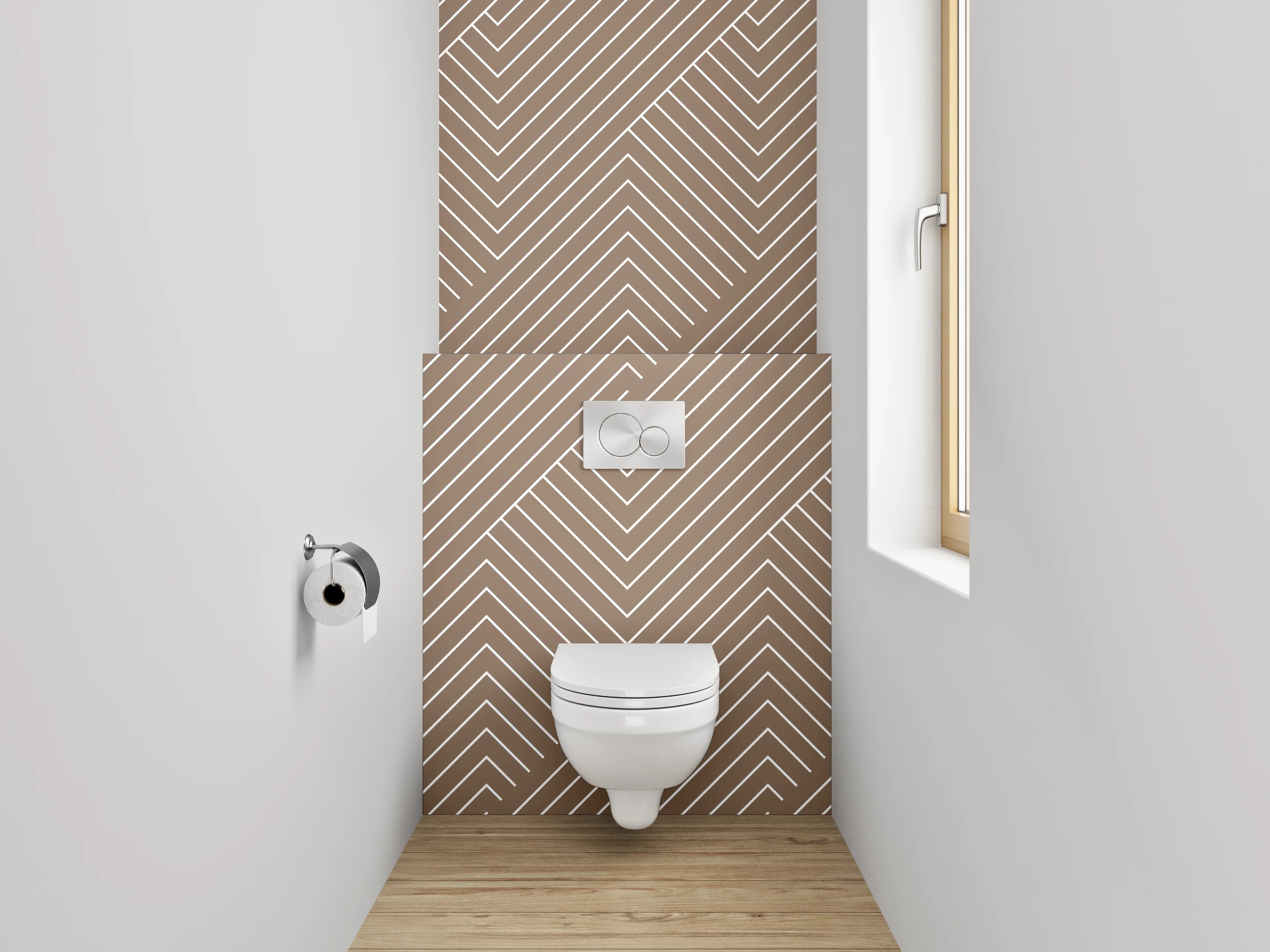 WC-Rückwand - Braun-Graues Liniengeflecht auf Weiß