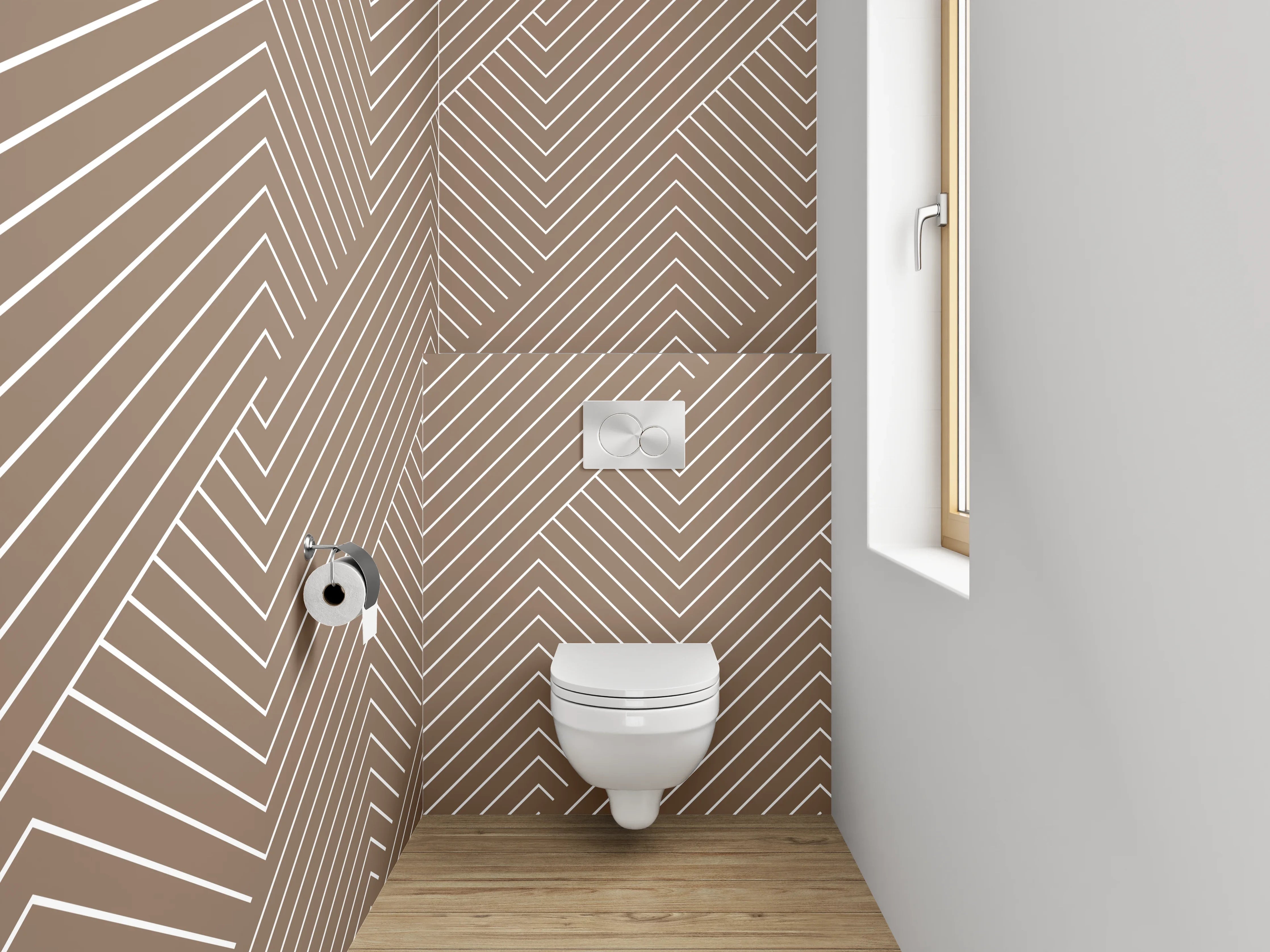 WC-Rückwand - Braun-Graues Liniengeflecht auf Weiß