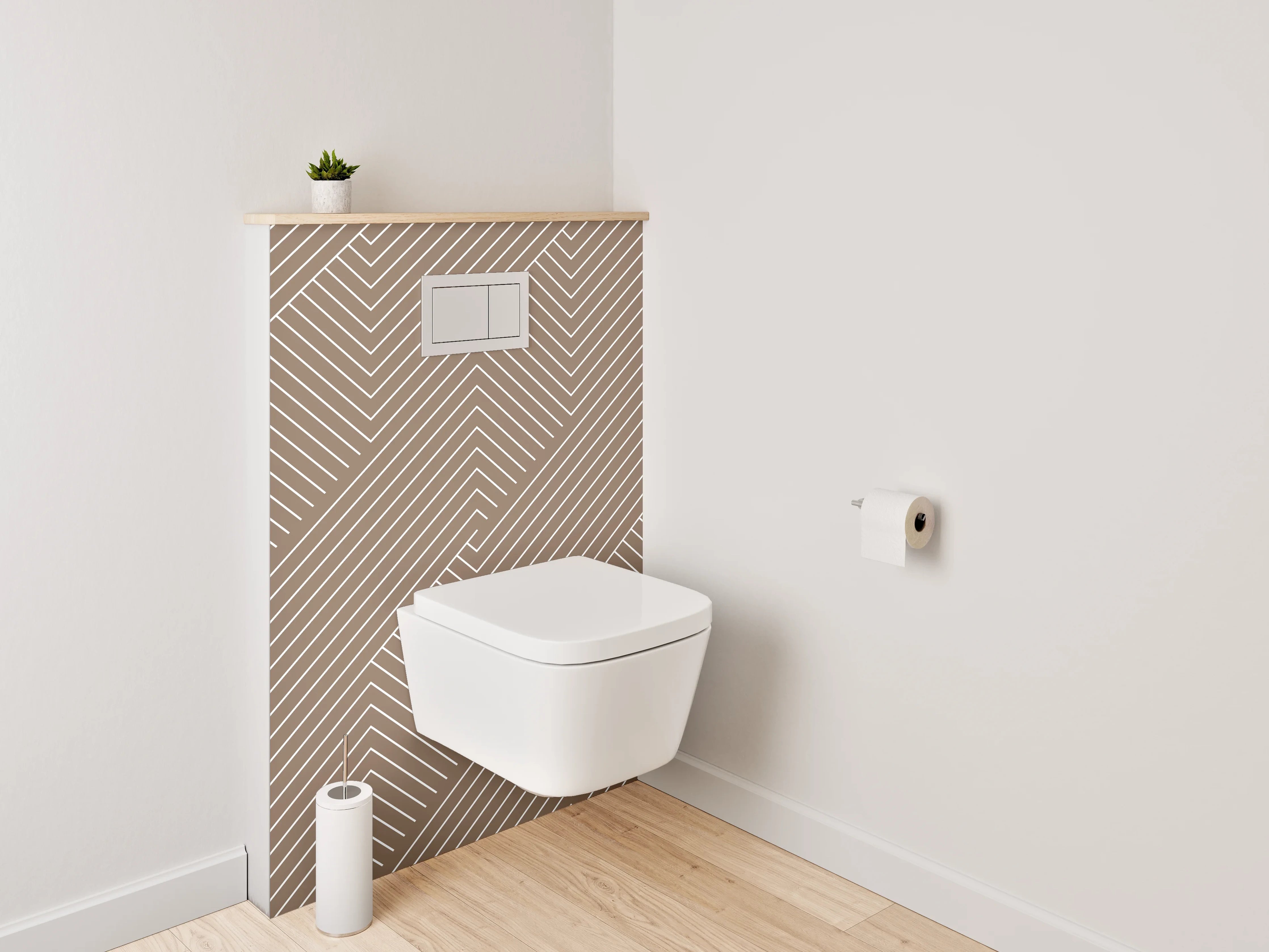 WC-Rückwand - Braun-Graues Liniengeflecht auf Weiß