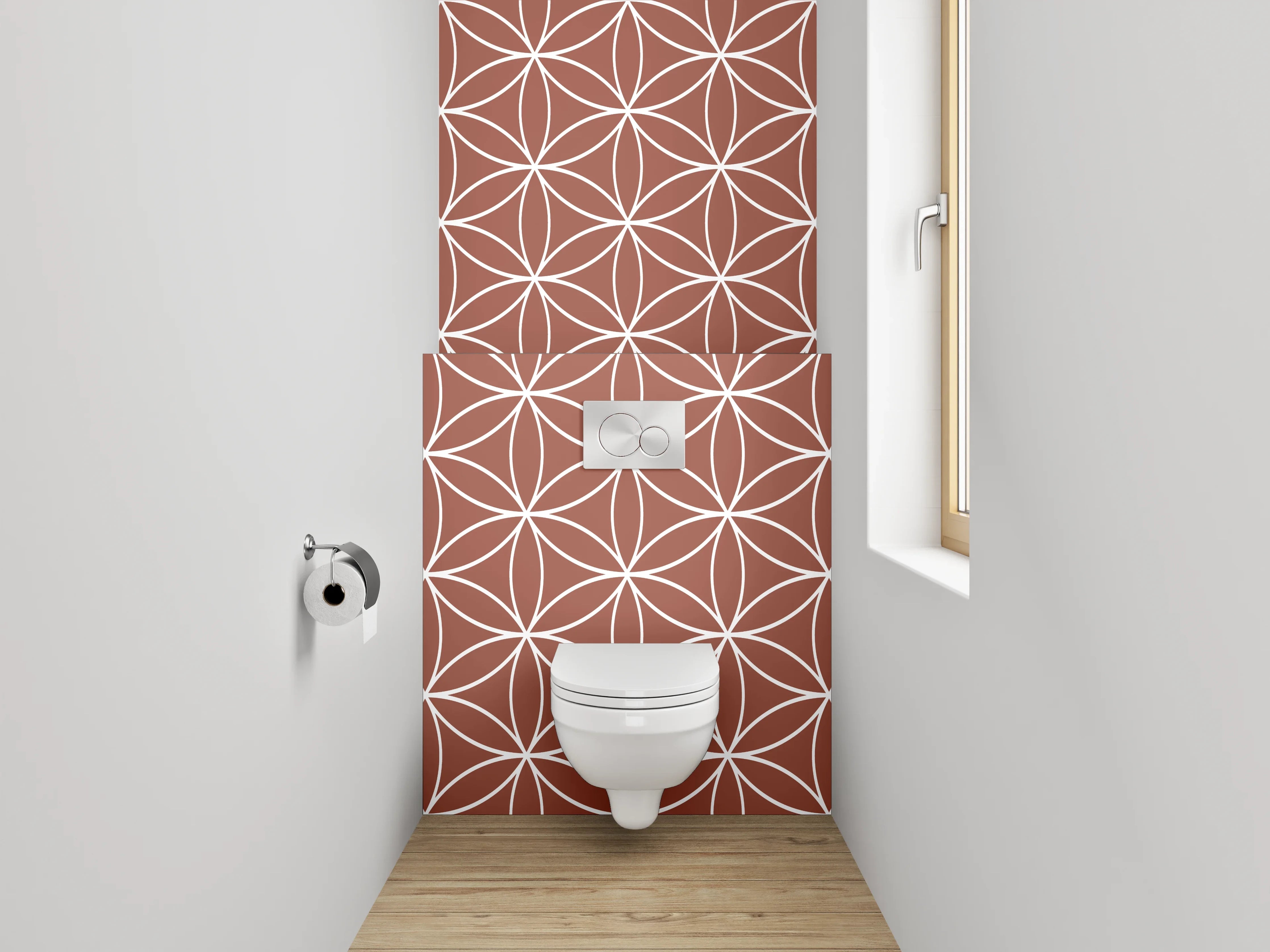 WC-Rückwand - Braun-Graues Retro-Geometriemuster