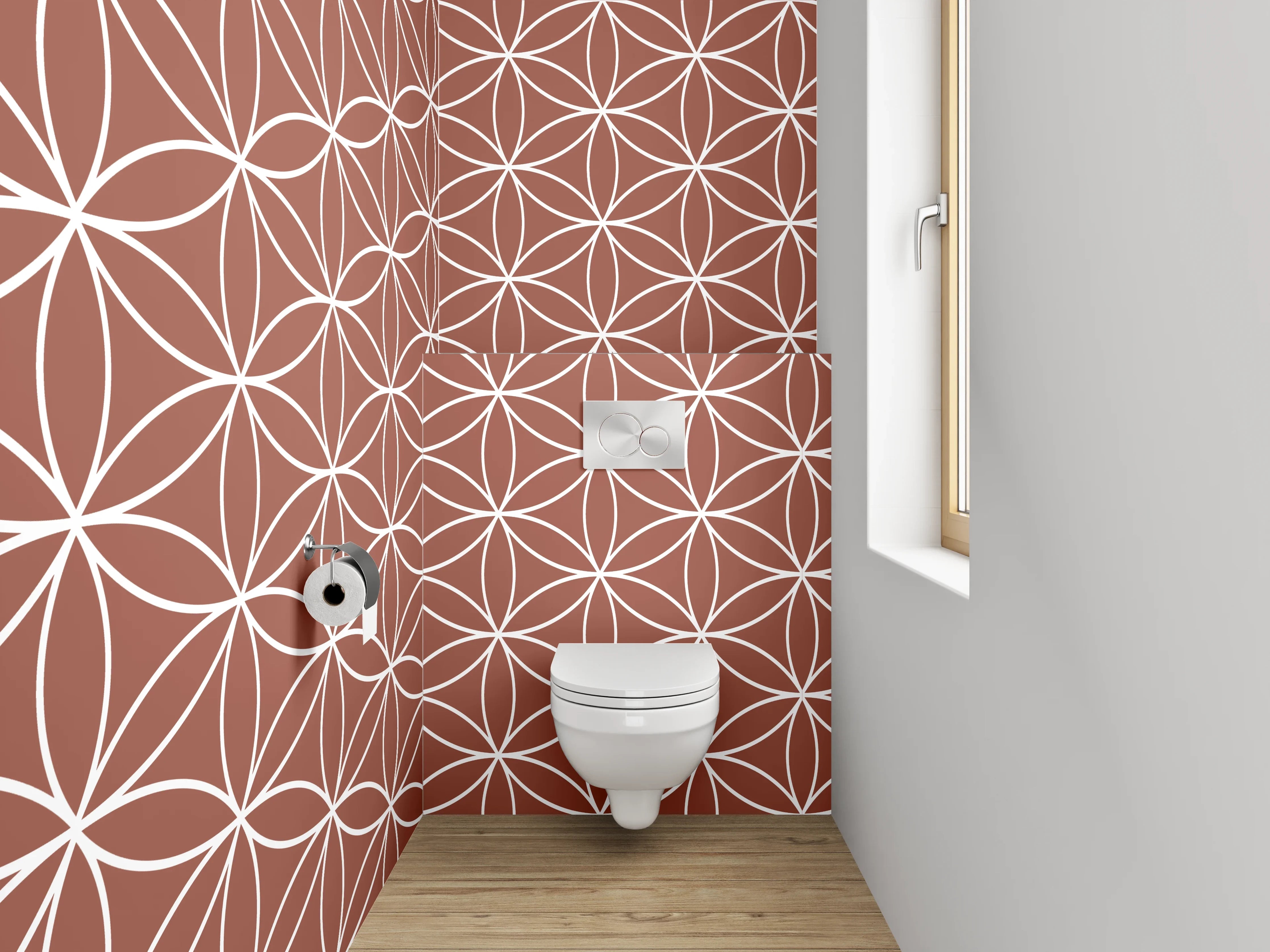 WC-Rückwand - Braun-Graues Retro-Geometriemuster