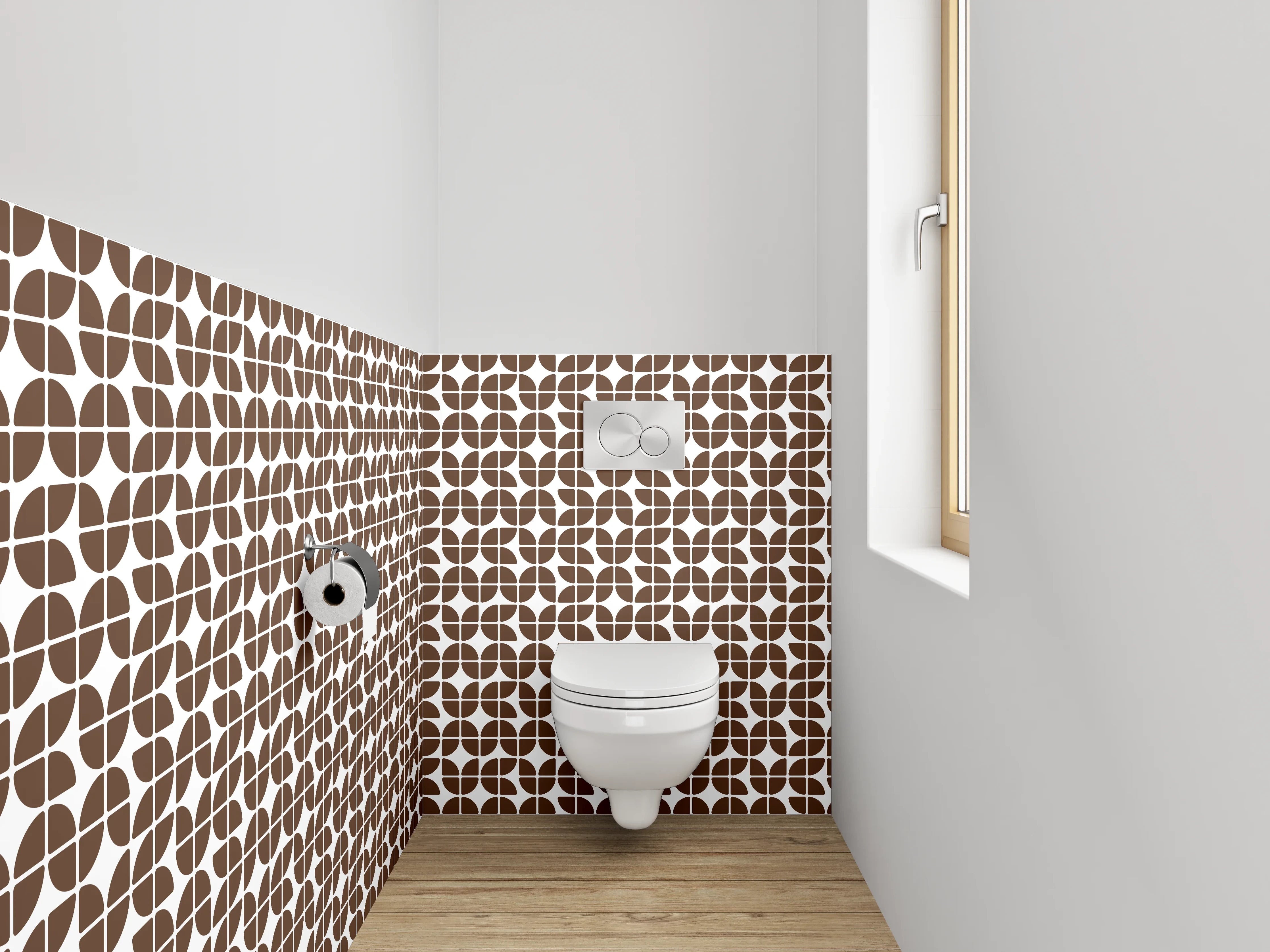 WC-Rückwand - Braun-Weißes Retro-Kachelmuster