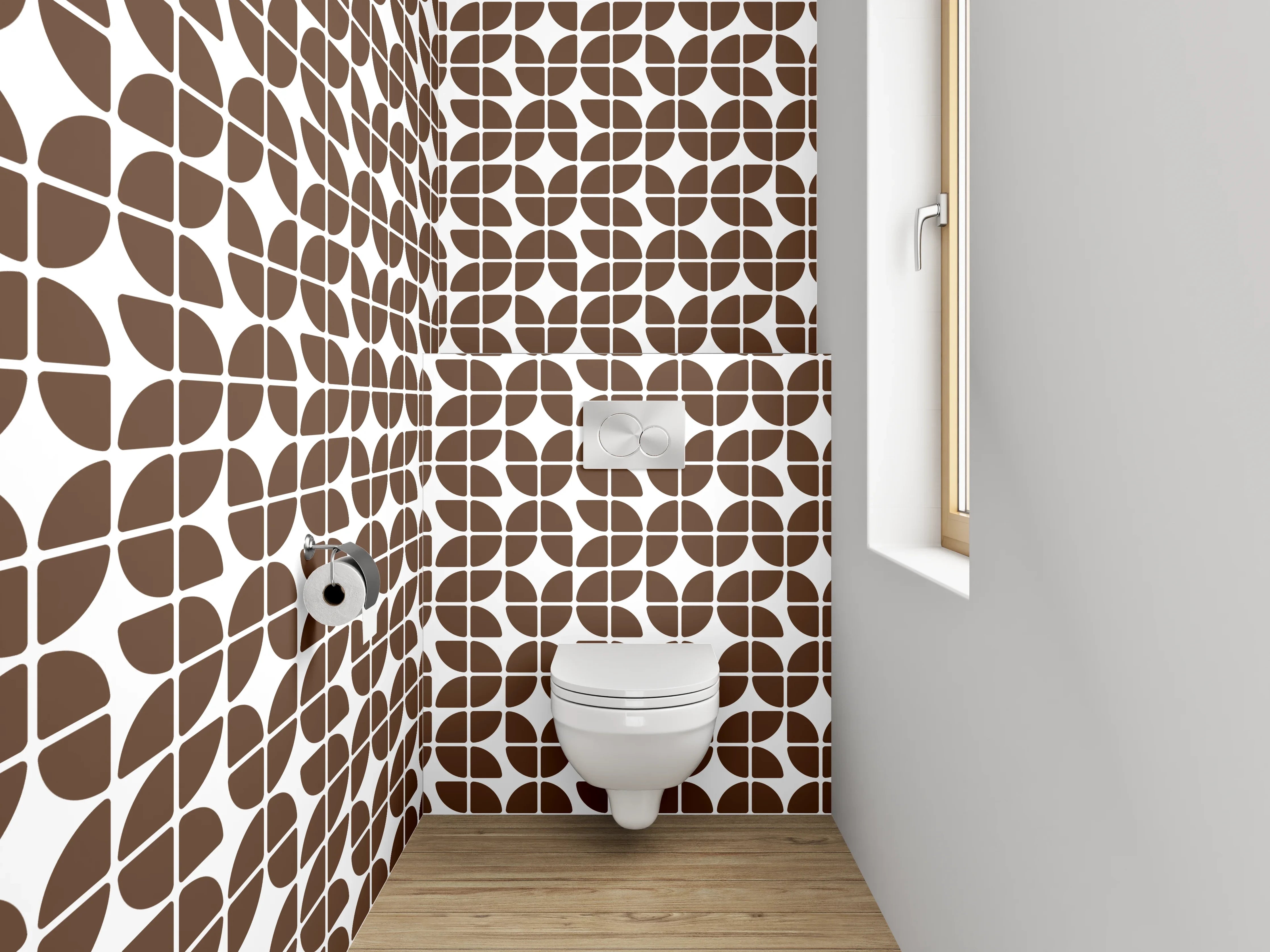 WC-Rückwand - Braun-Weißes Retro-Kachelmuster