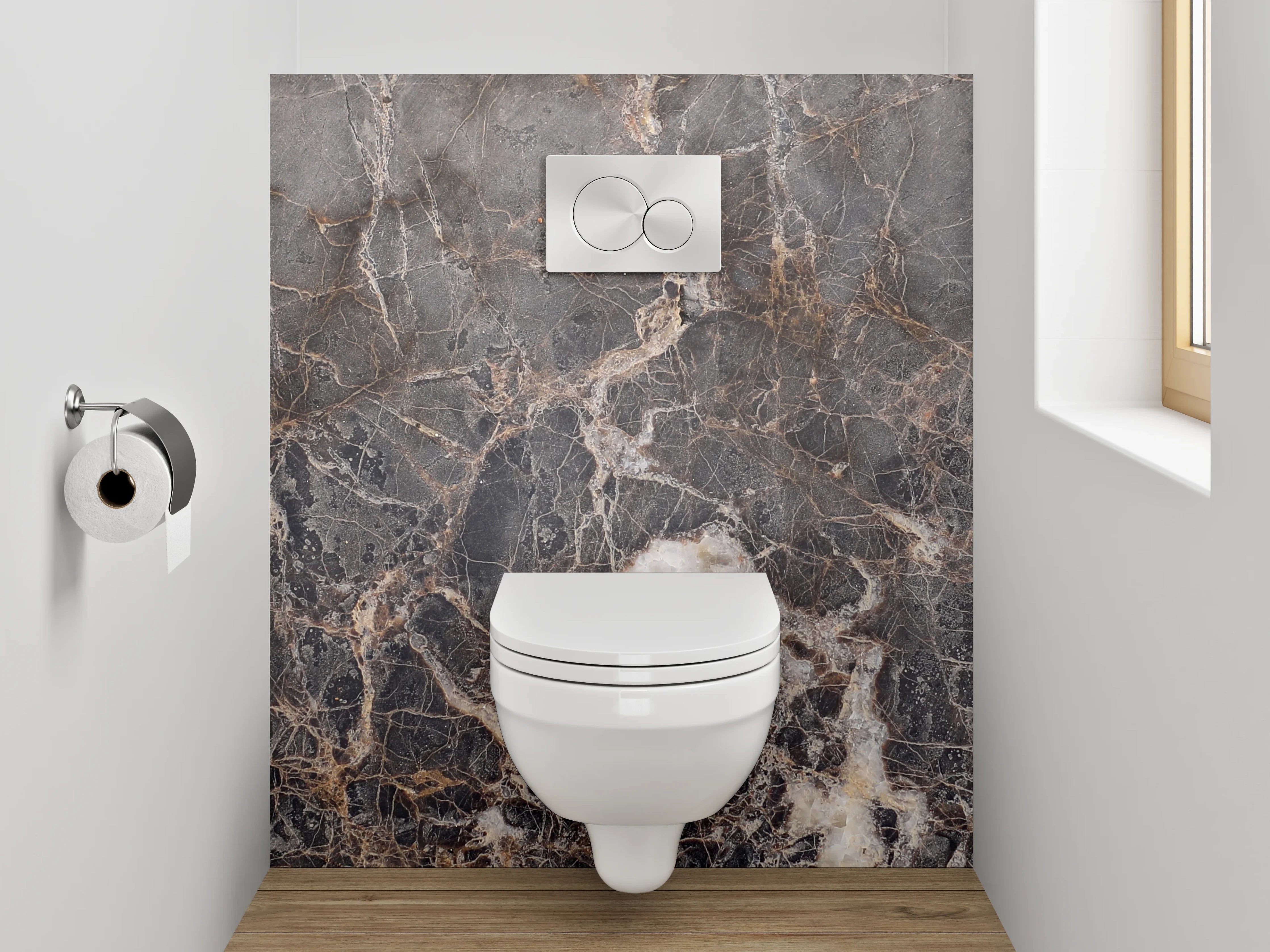 WC-Rückwand - Braun-graue Marmoroptik Fliesenplatte