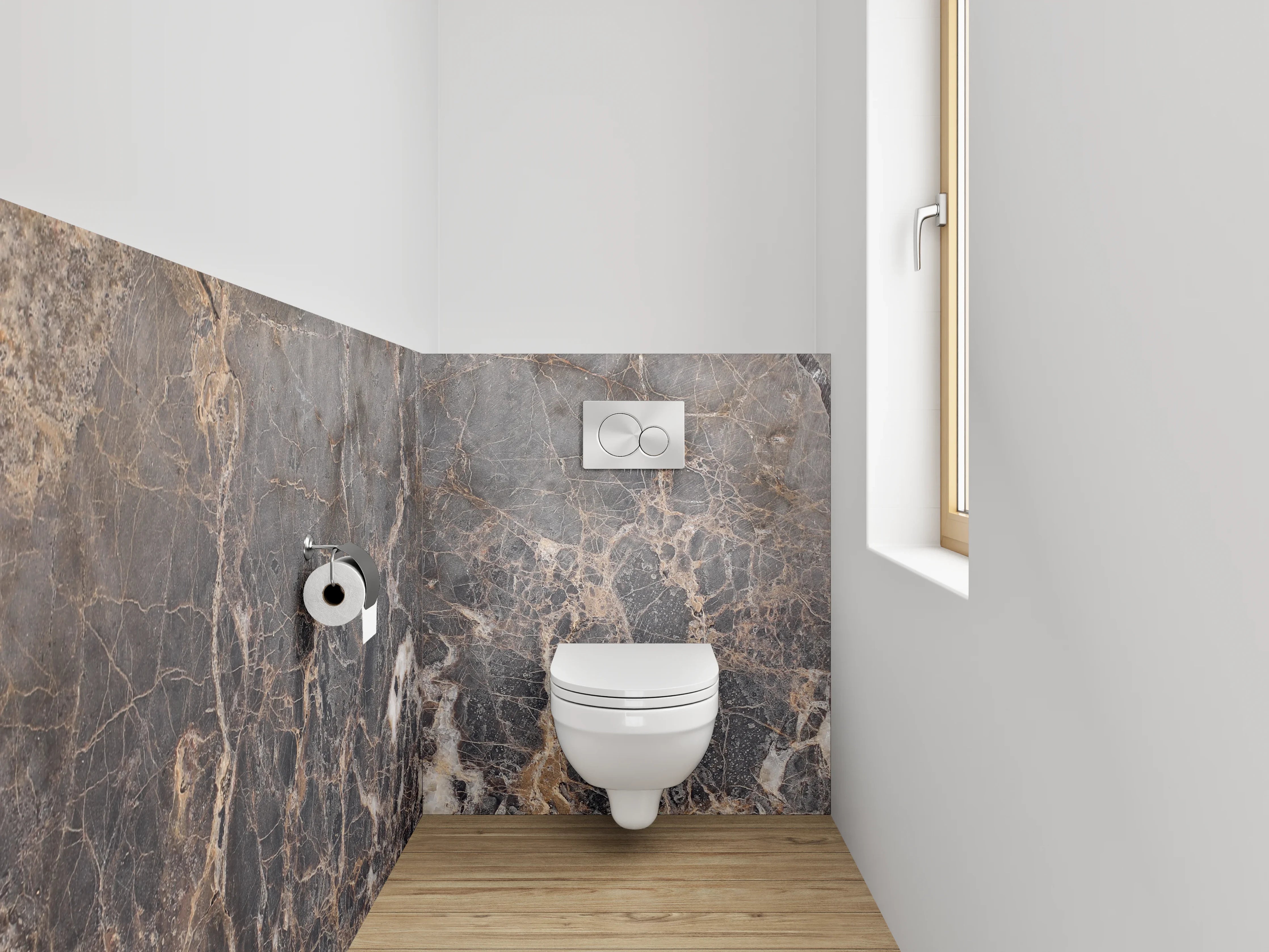 WC-Rückwand - Braun-graue Marmoroptik Fliesenplatte
