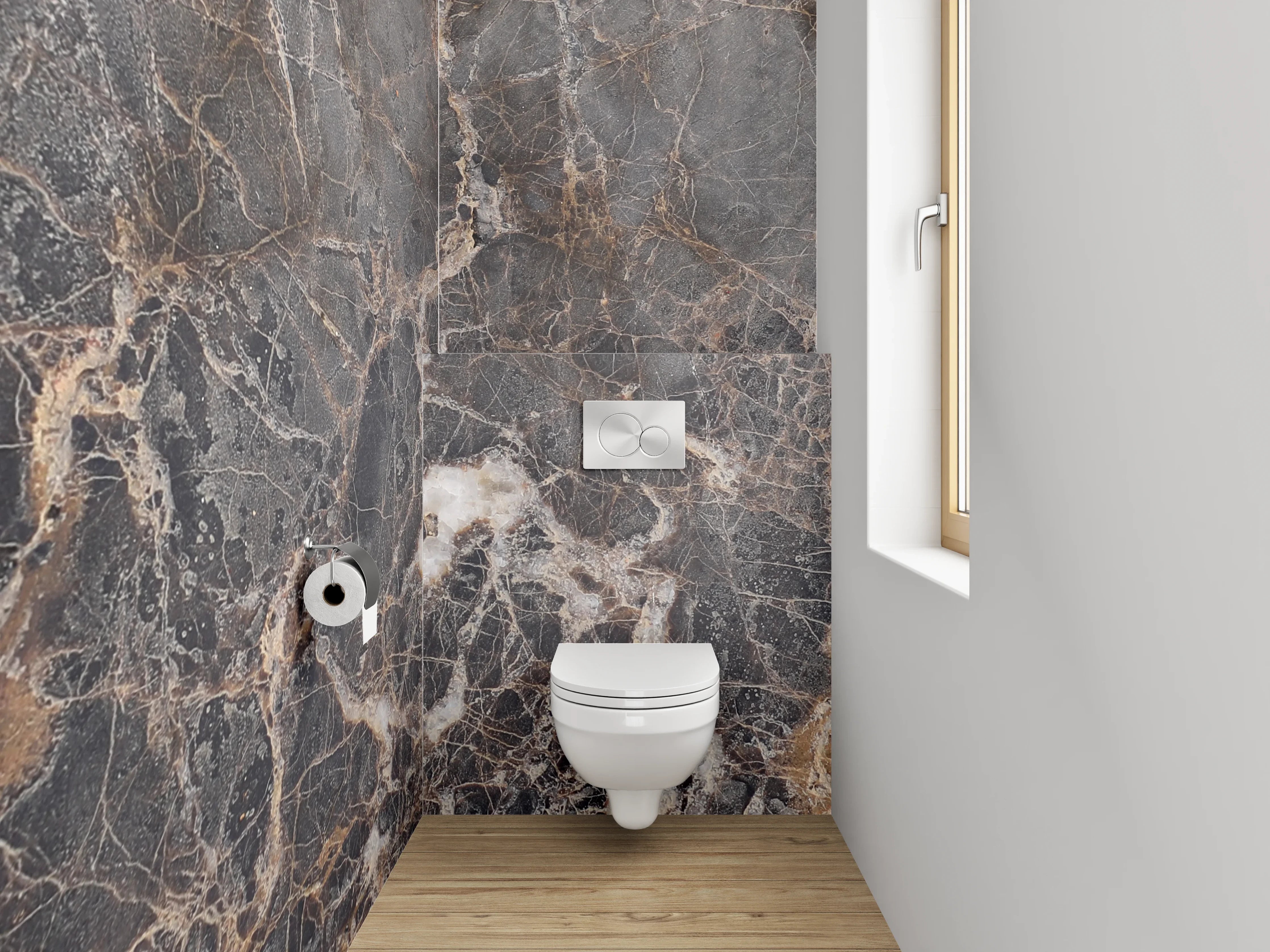 WC-Rückwand - Braun-graue Marmoroptik Fliesenplatte