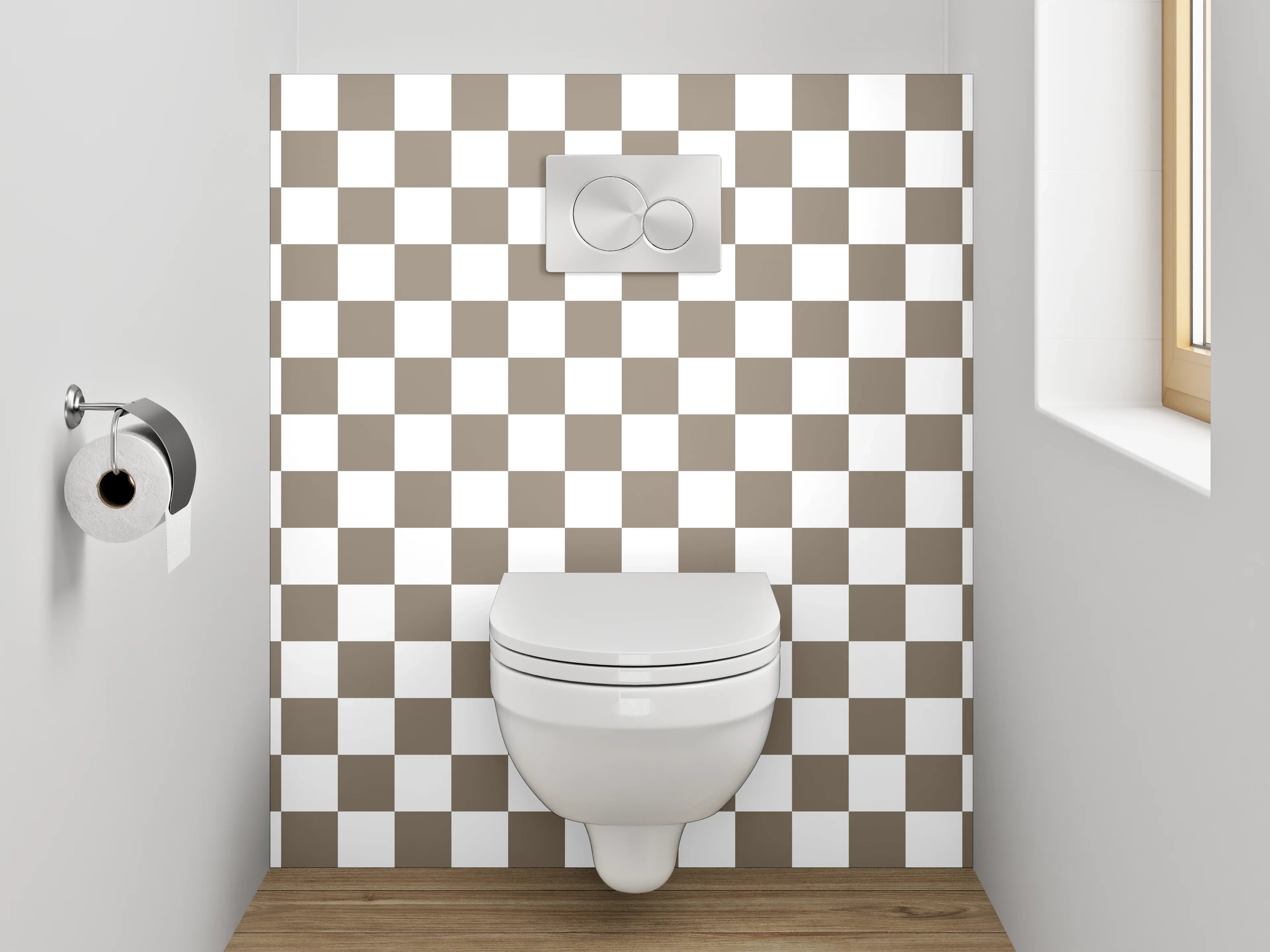 WC-Rückwand - Braun-weißes Schachbrett Muster modern