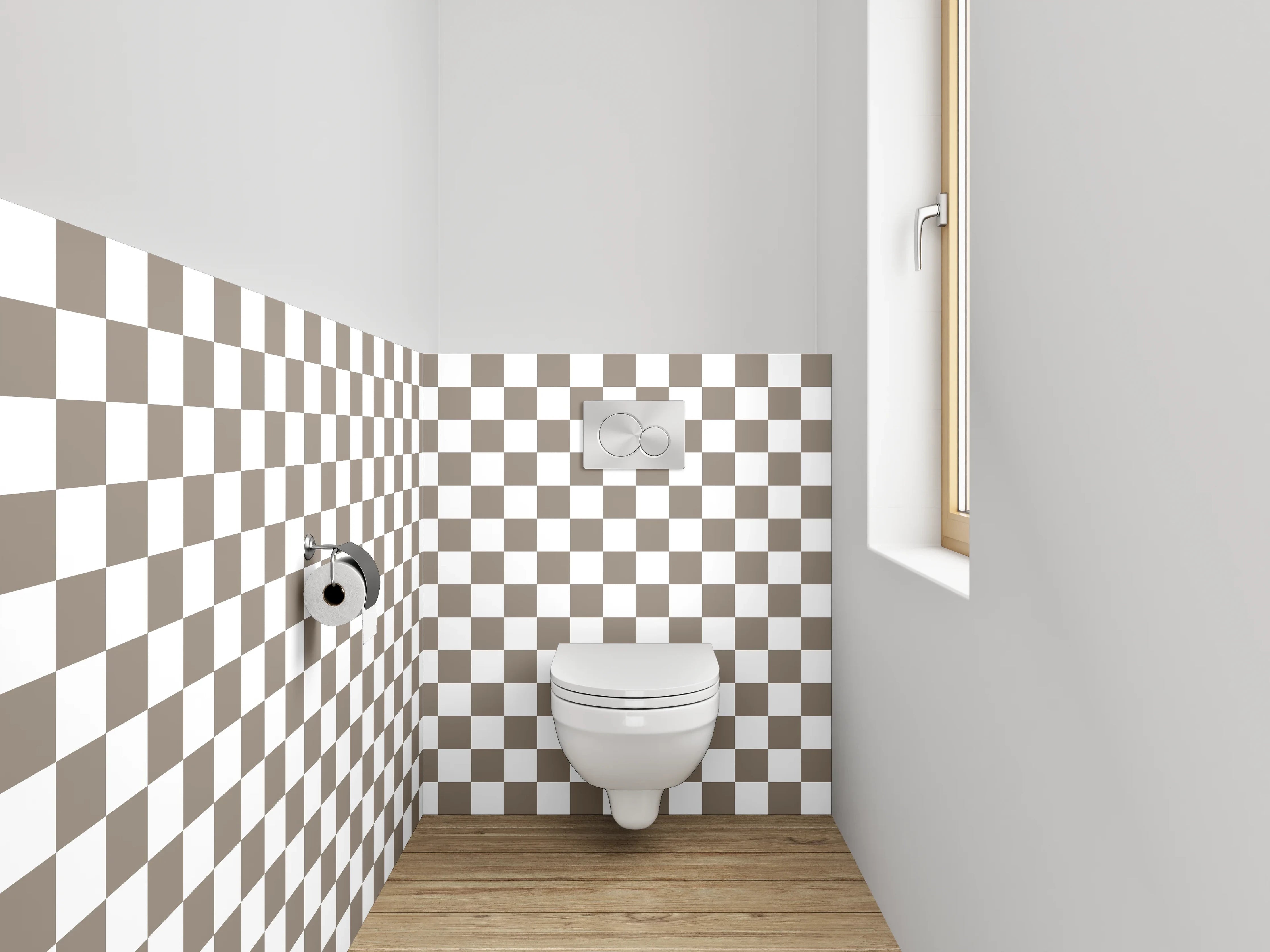 WC-Rückwand - Braun-weißes Schachbrett Muster modern