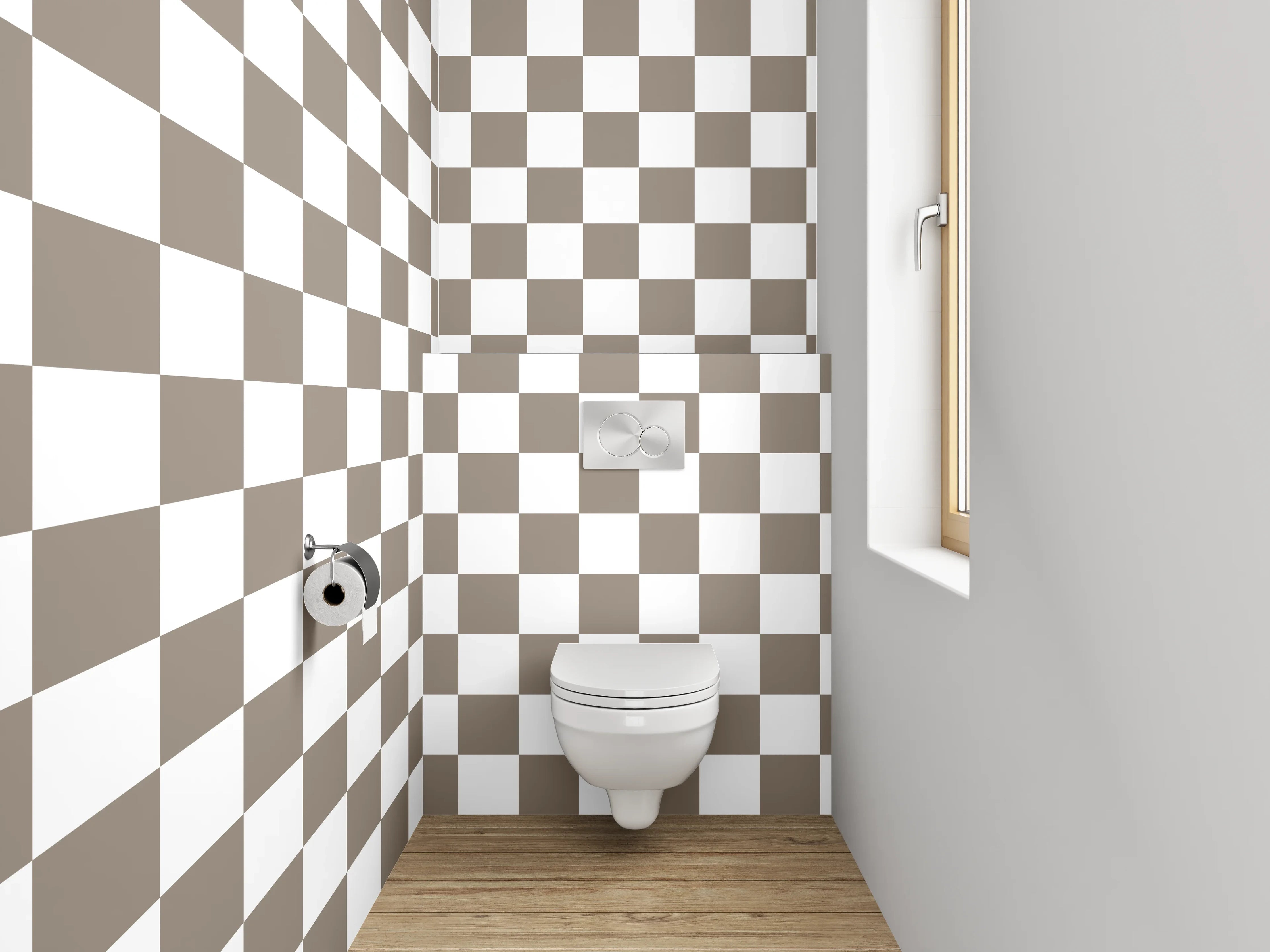 WC-Rückwand - Braun-weißes Schachbrett Muster modern