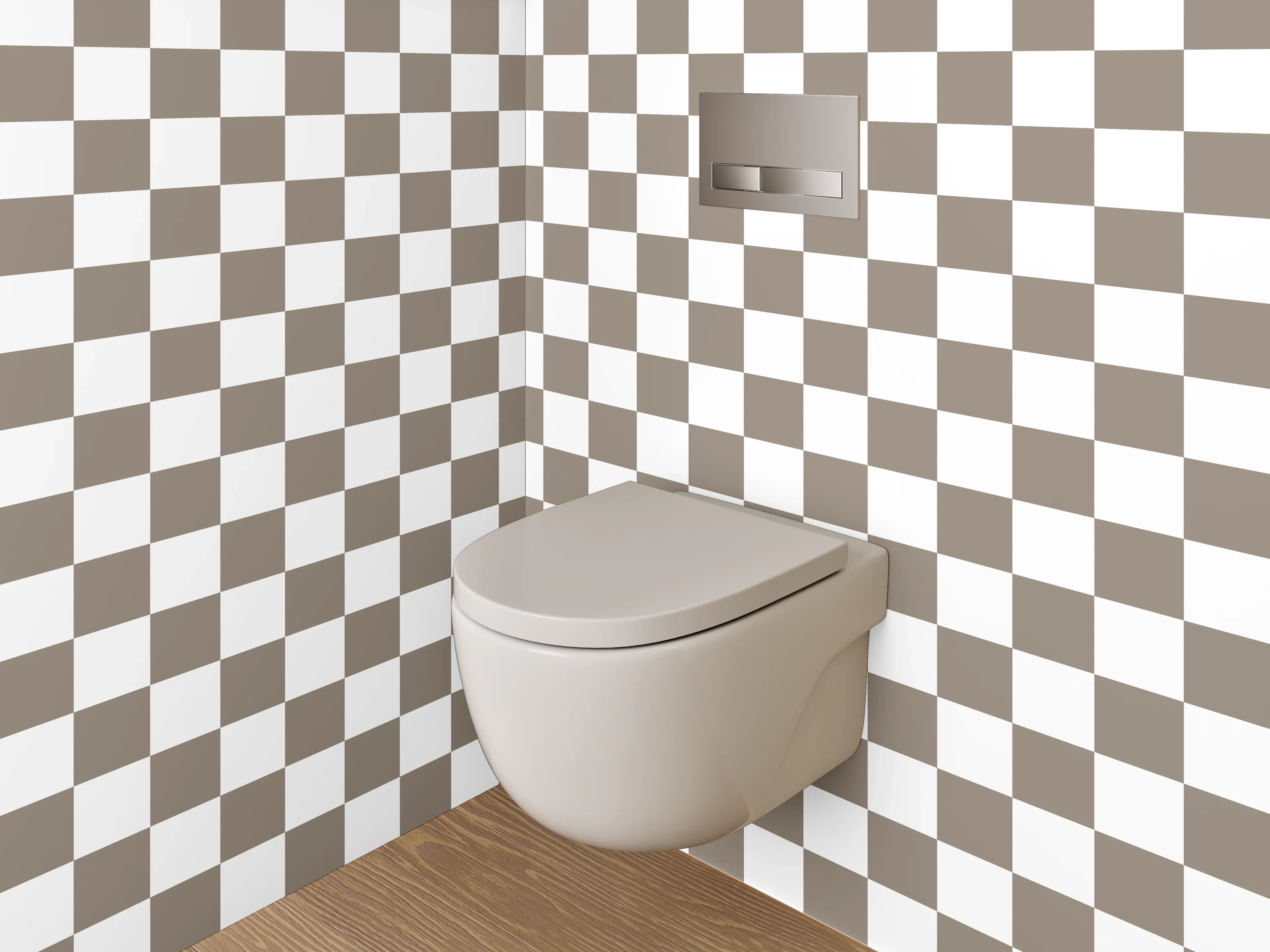 WC-Rückwand - Braun-weißes Schachbrett Muster modern