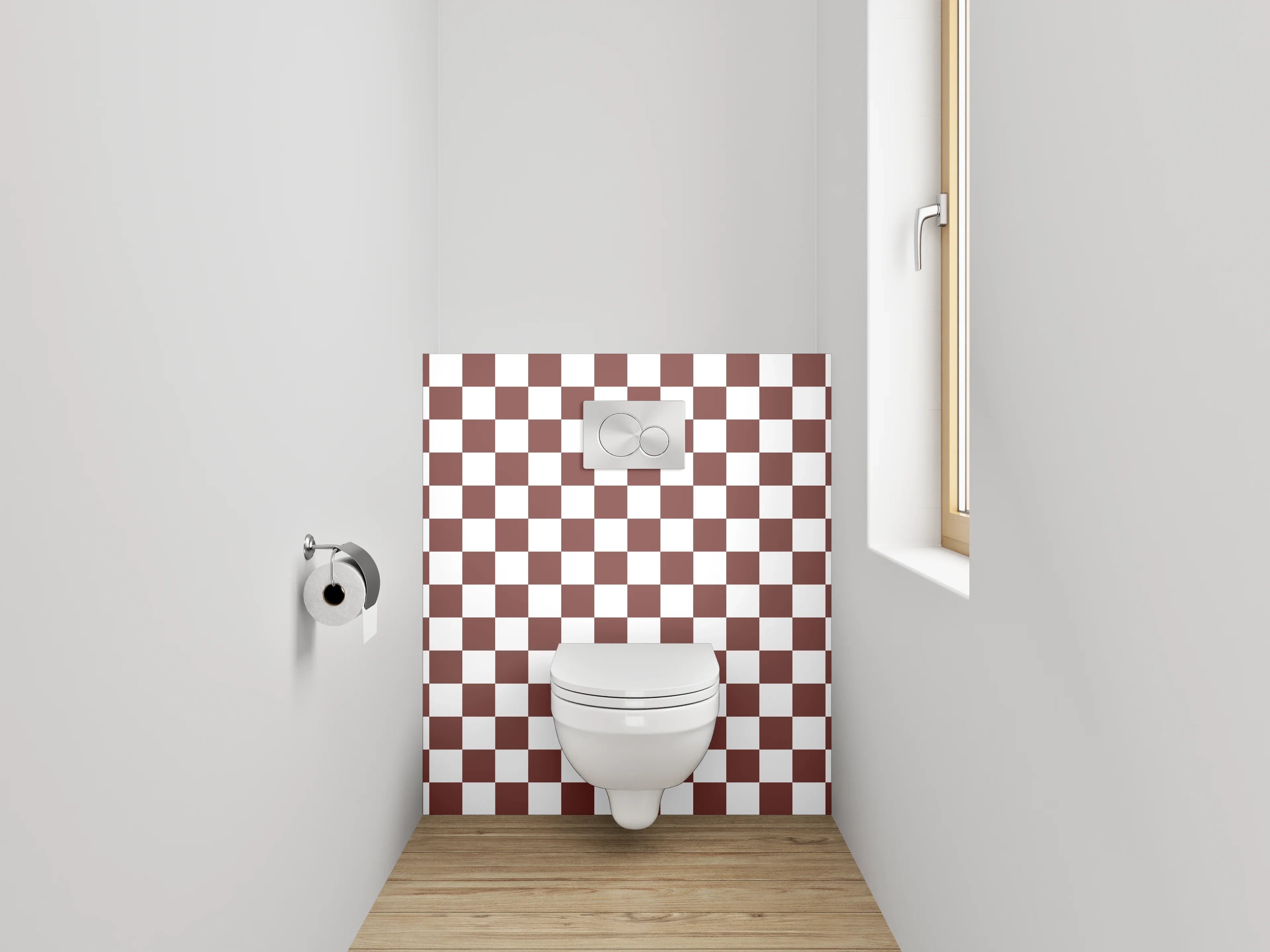 WC-Rückwand - Braun-weißes Schachbrettmuster modern