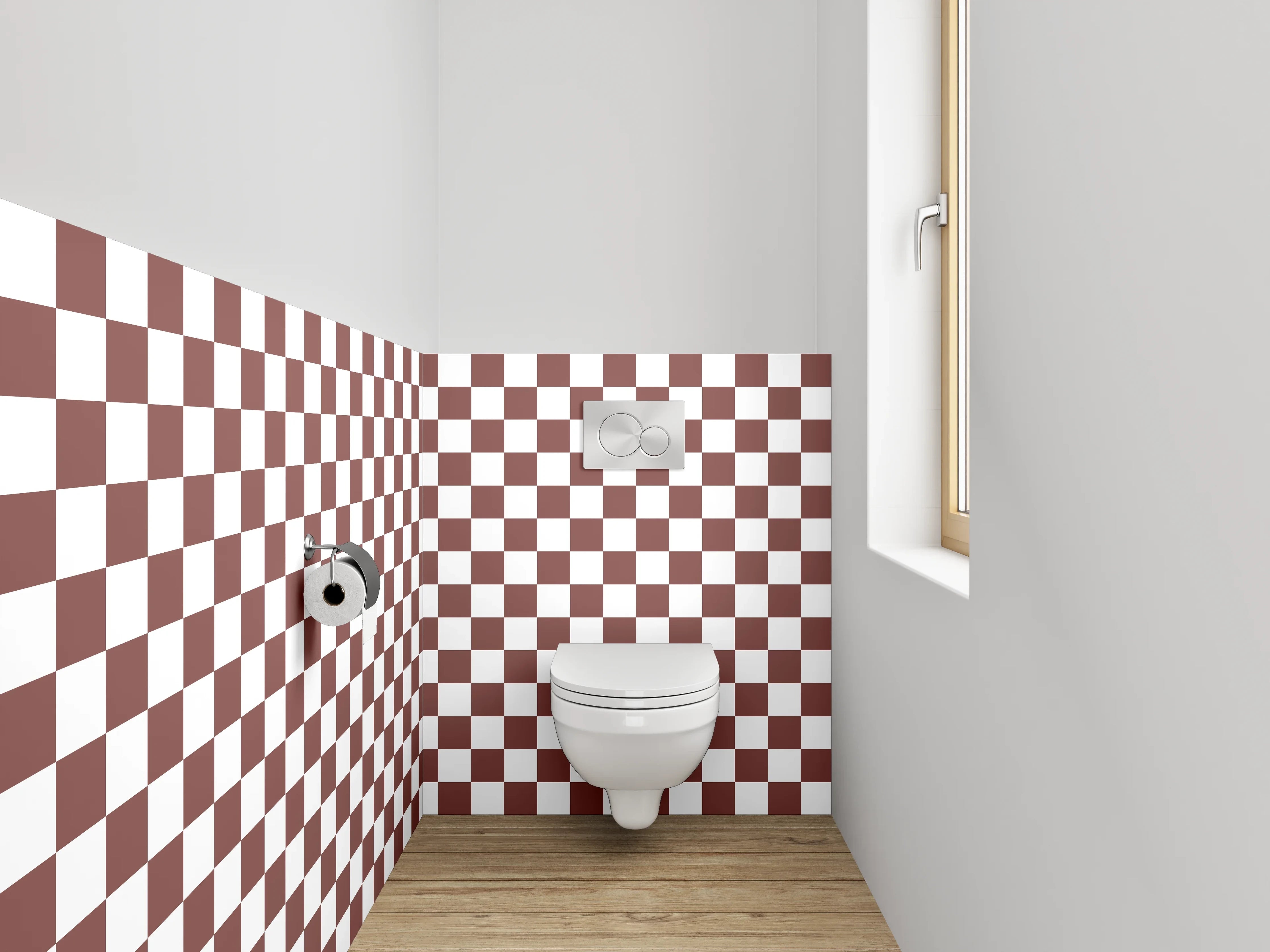 WC-Rückwand - Braun-weißes Schachbrettmuster modern