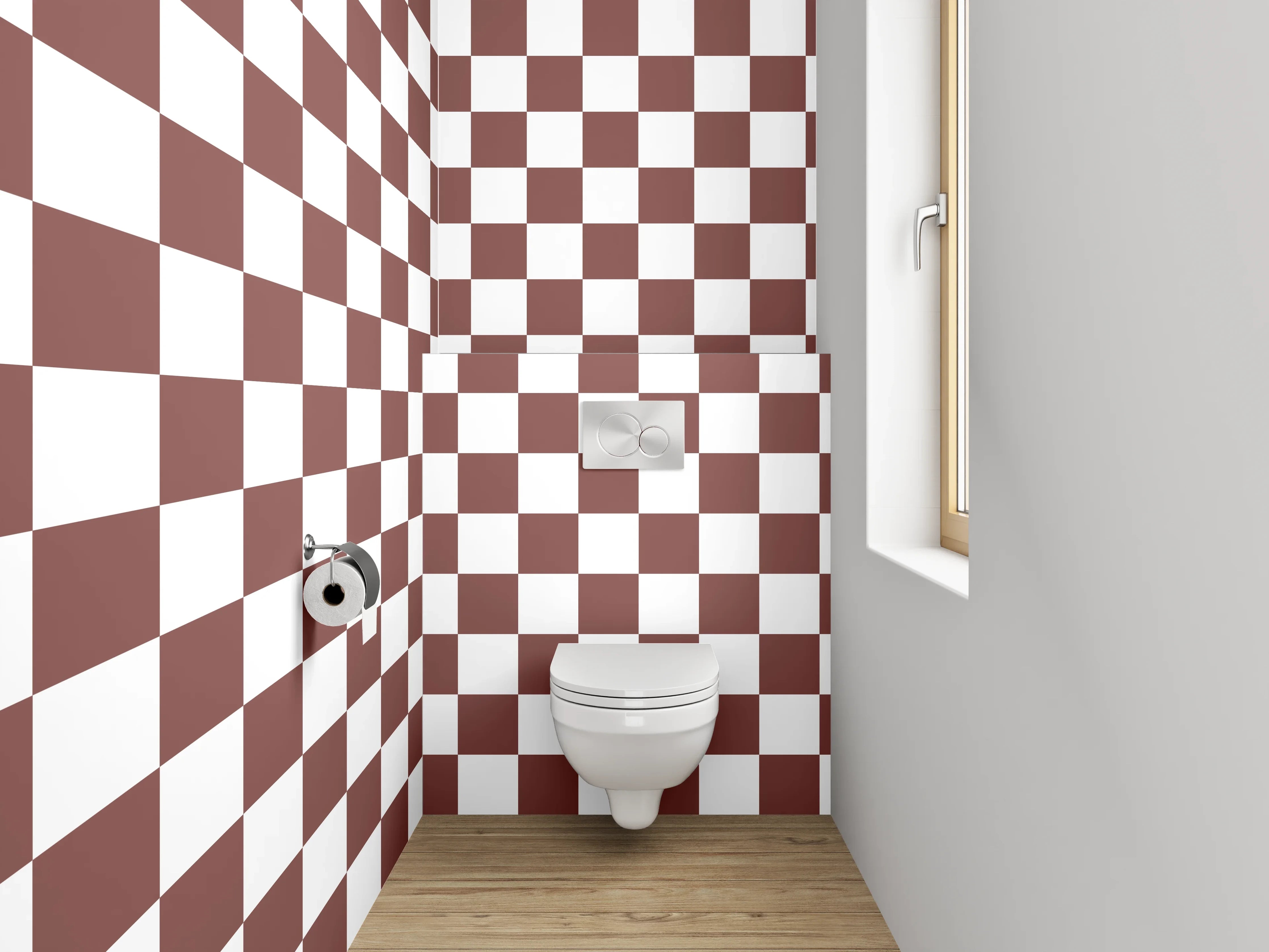 WC-Rückwand - Braun-weißes Schachbrettmuster modern