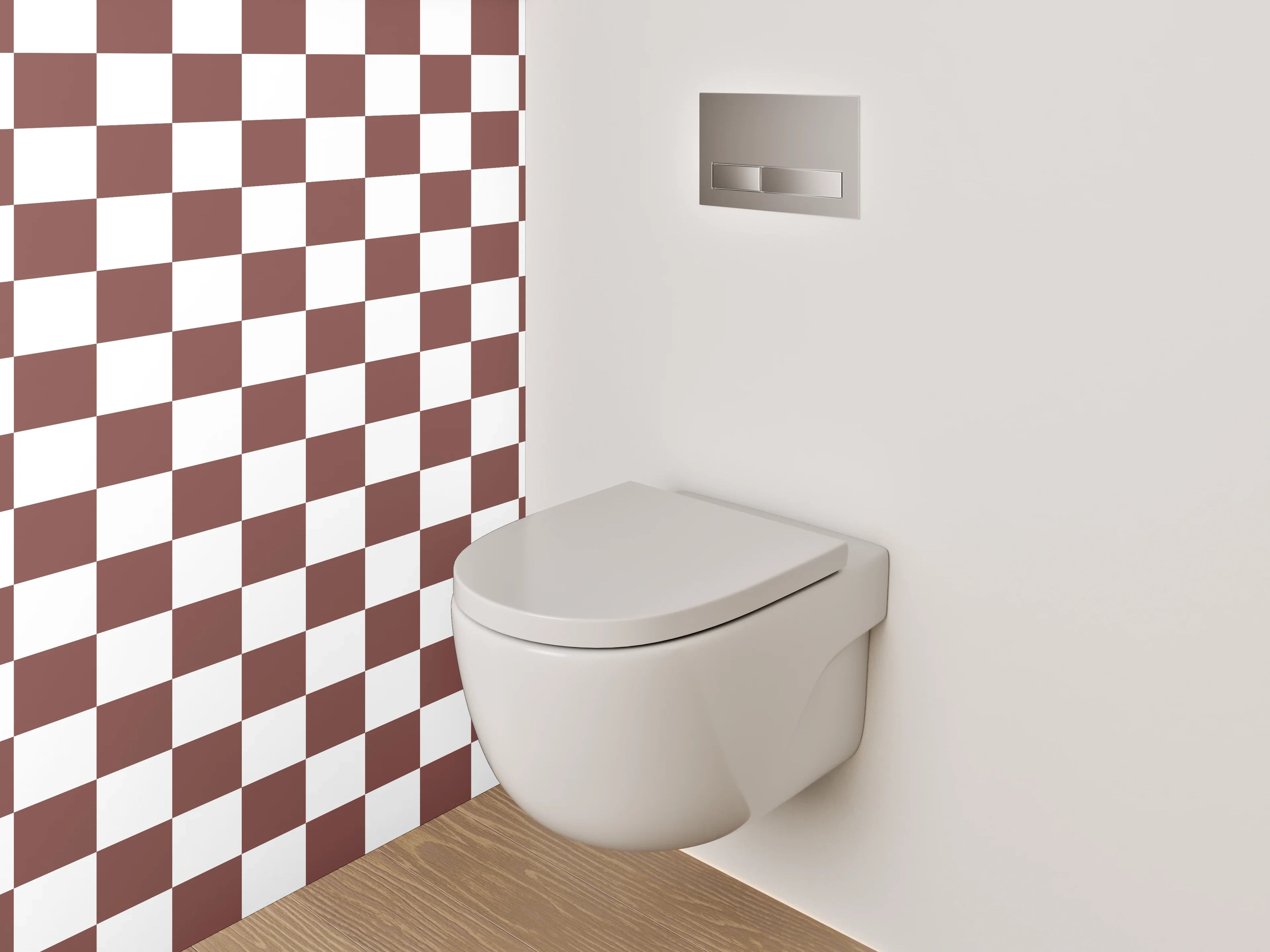 WC-Rückwand - Braun-weißes Schachbrettmuster modern