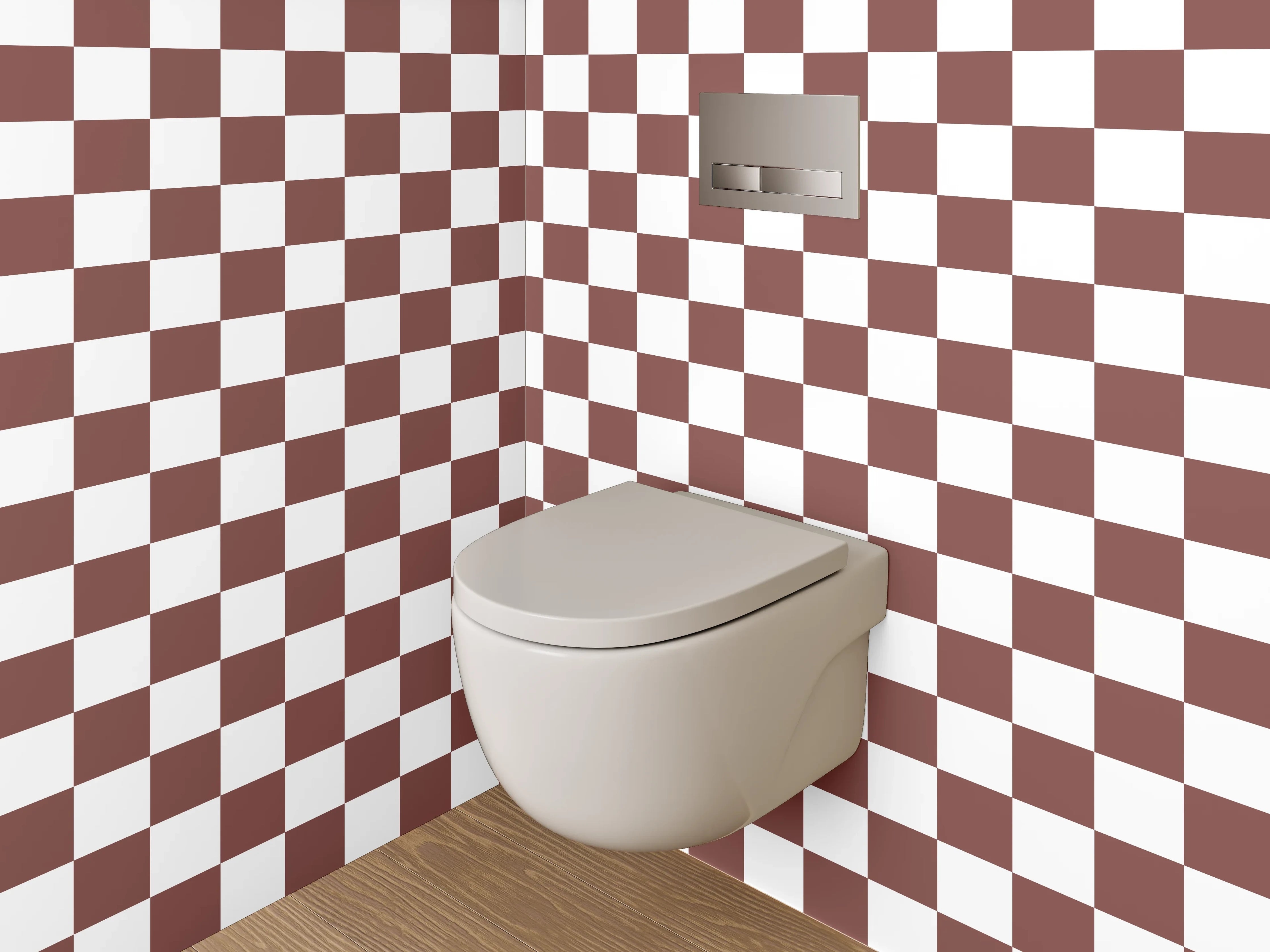 WC-Rückwand - Braun-weißes Schachbrettmuster modern