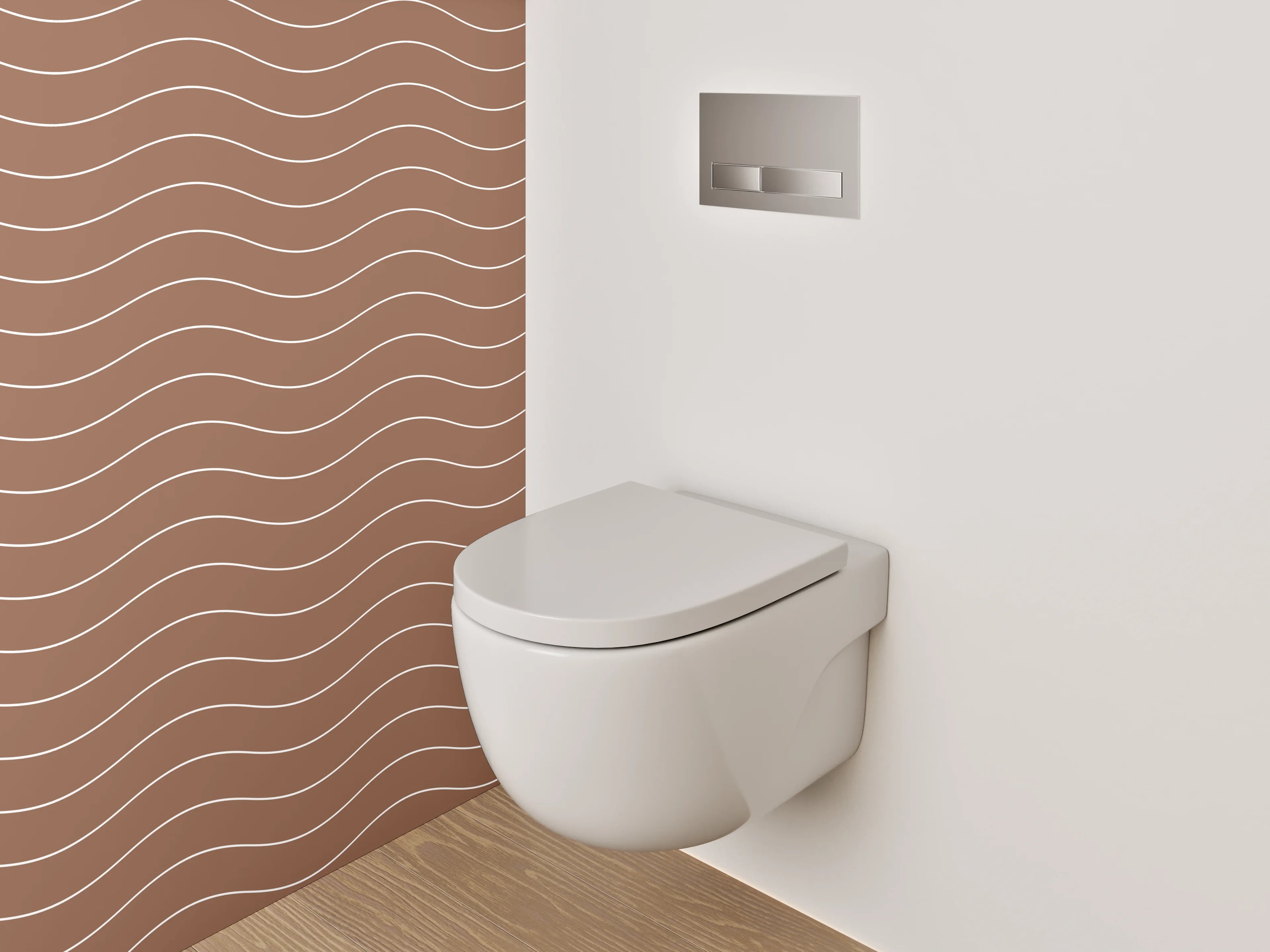 WC-Rückwand - Braune Holzmaserung mit Wellenmuster