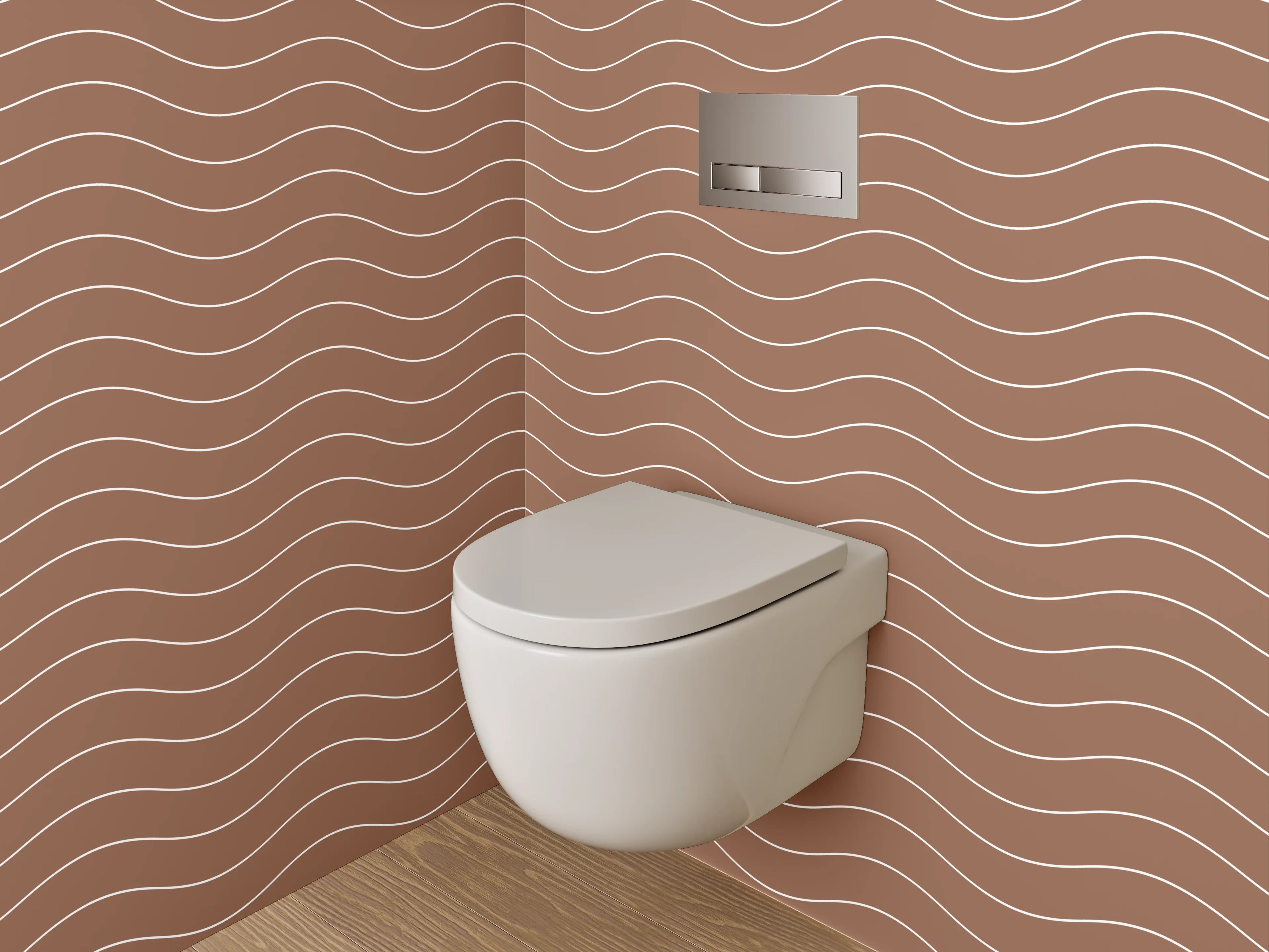 WC-Rückwand - Braune Holzmaserung mit Wellenmuster