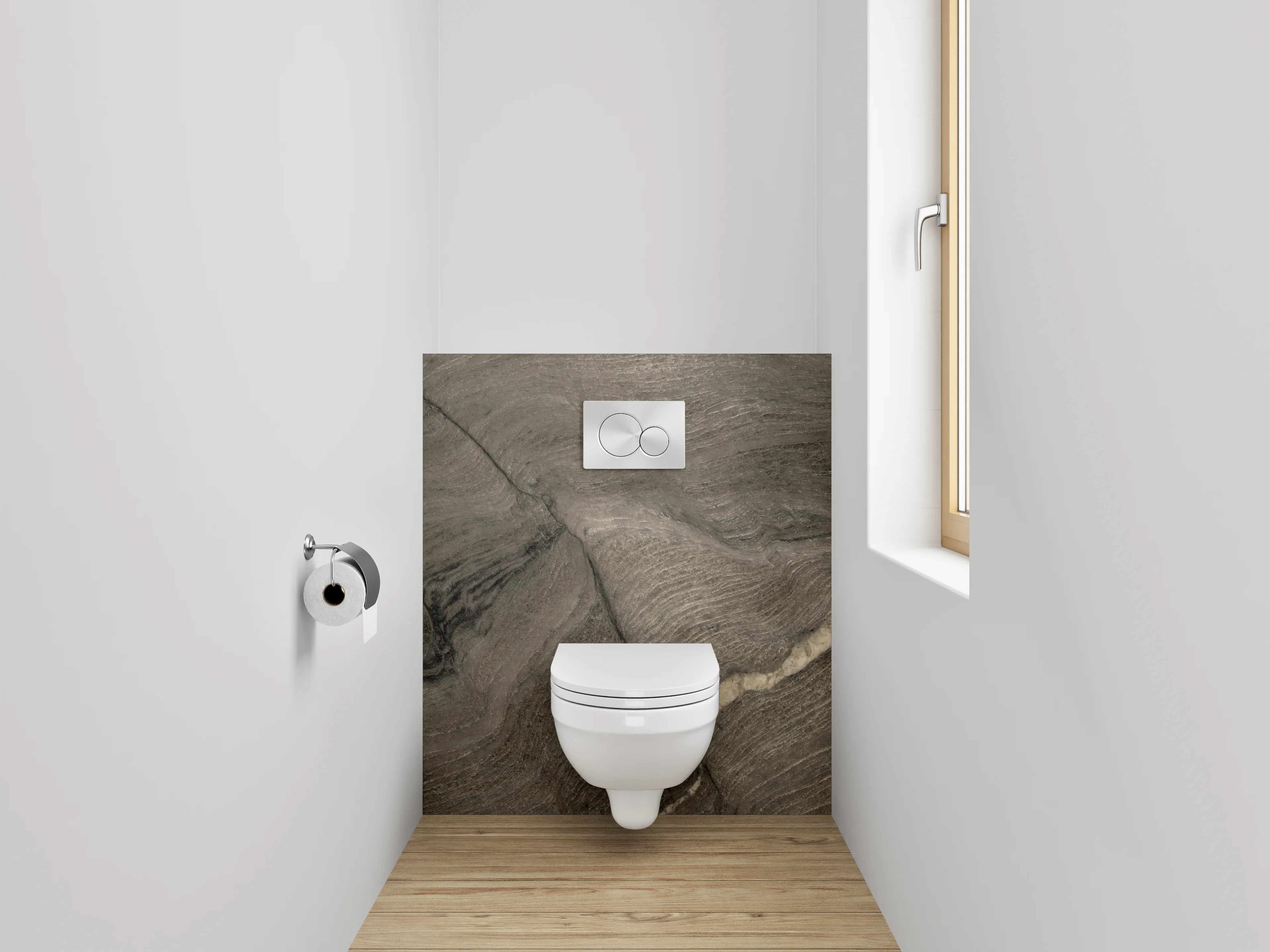 WC-Rückwand - Brauner Quarzit mit natürlichen Maserungen