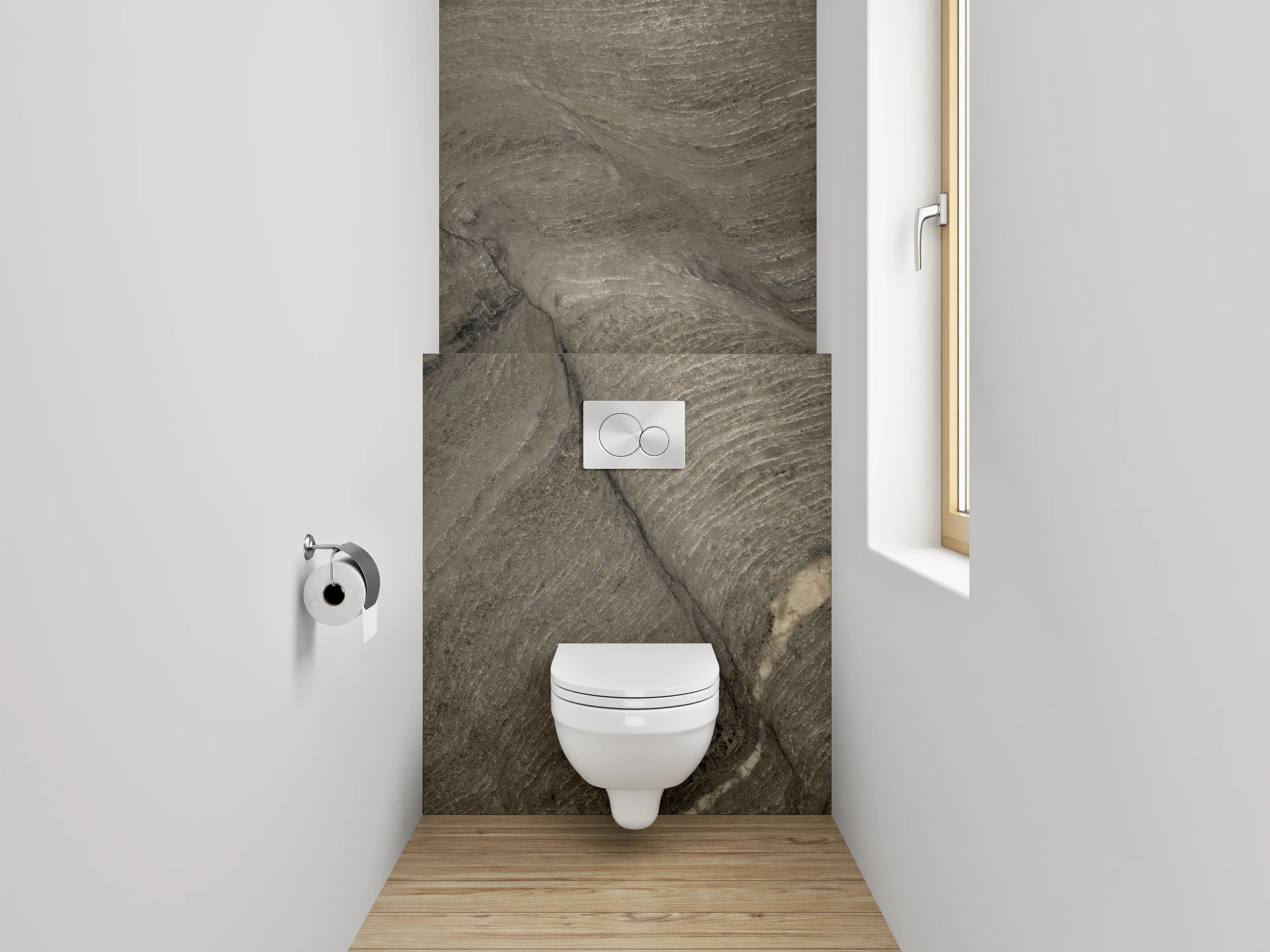 WC-Rückwand - Brauner Quarzit mit natürlichen Maserungen