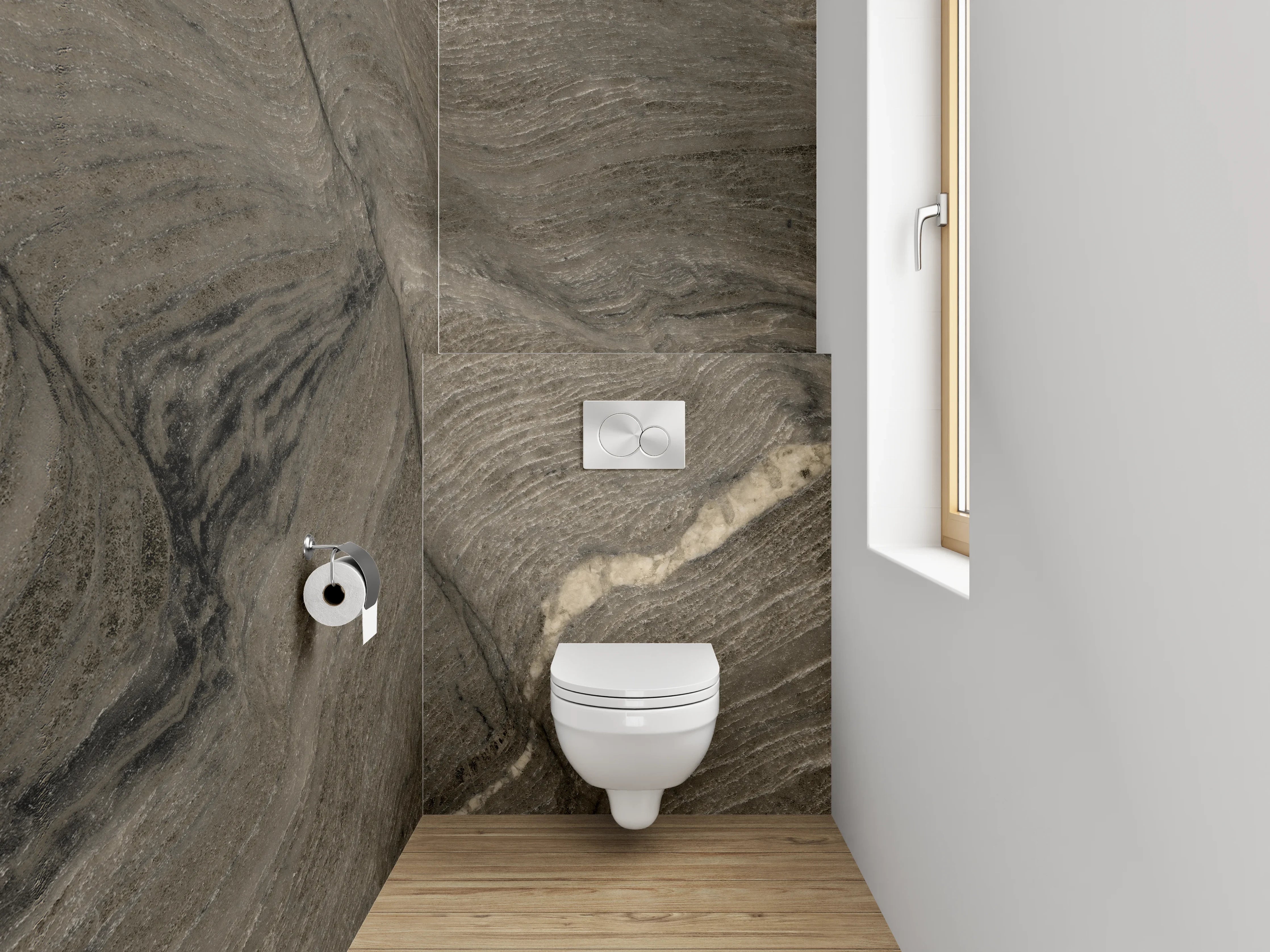 WC-Rückwand - Brauner Quarzit mit natürlichen Maserungen