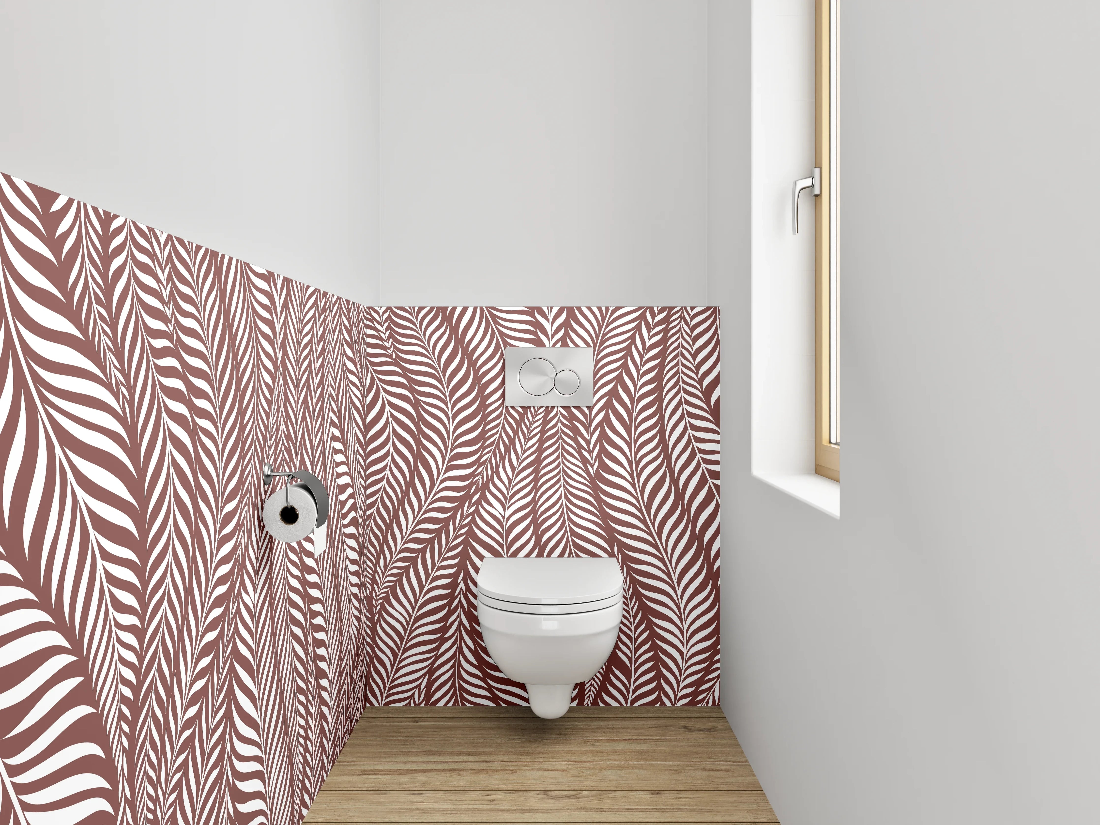 WC-Rückwand - Braunes Blätter-Muster modern