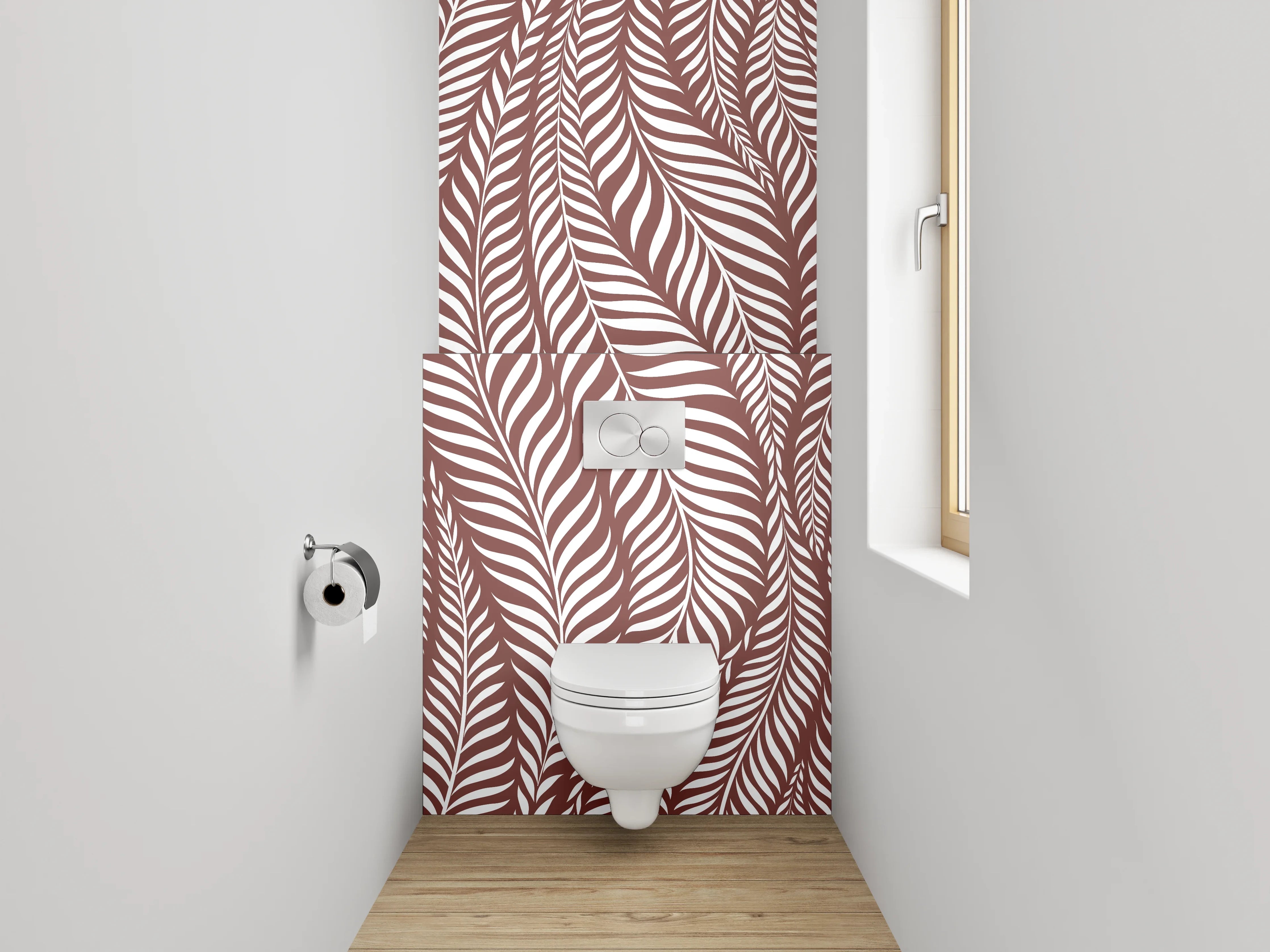 WC-Rückwand - Braunes Blätter-Muster modern